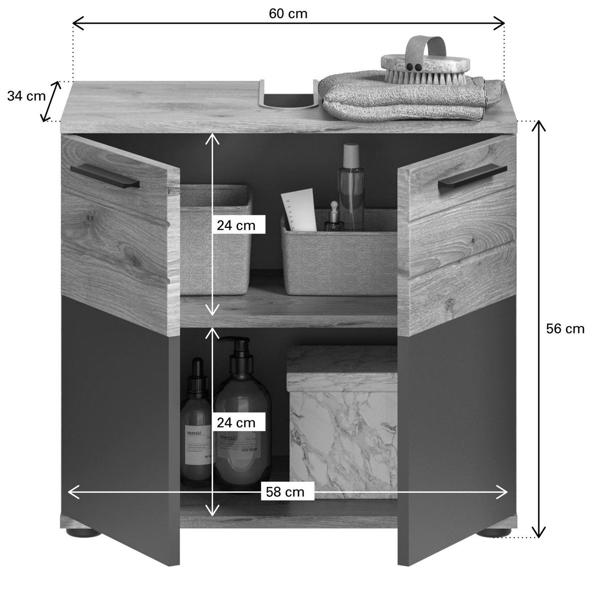 Badezimmer-Set MASON Nox Oak Nachbildung edles Basaltgrau Nachbildung B/H/T: ca. 60x190x34 cm MASON - edles Basaltgrau (60,00/190,00/34,00cm) - xonox.home