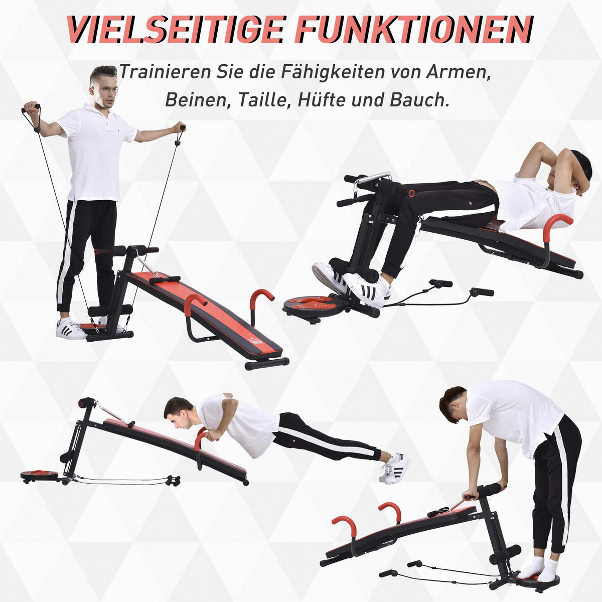 HOMCOM Sit-Up-Bank schwarz Stahl B/H/L: ca. 53x60x166 cm Sit-Up-Bank verstellbar - rot/schwarz (166,00/53,00/60,00cm) - HOMCOM