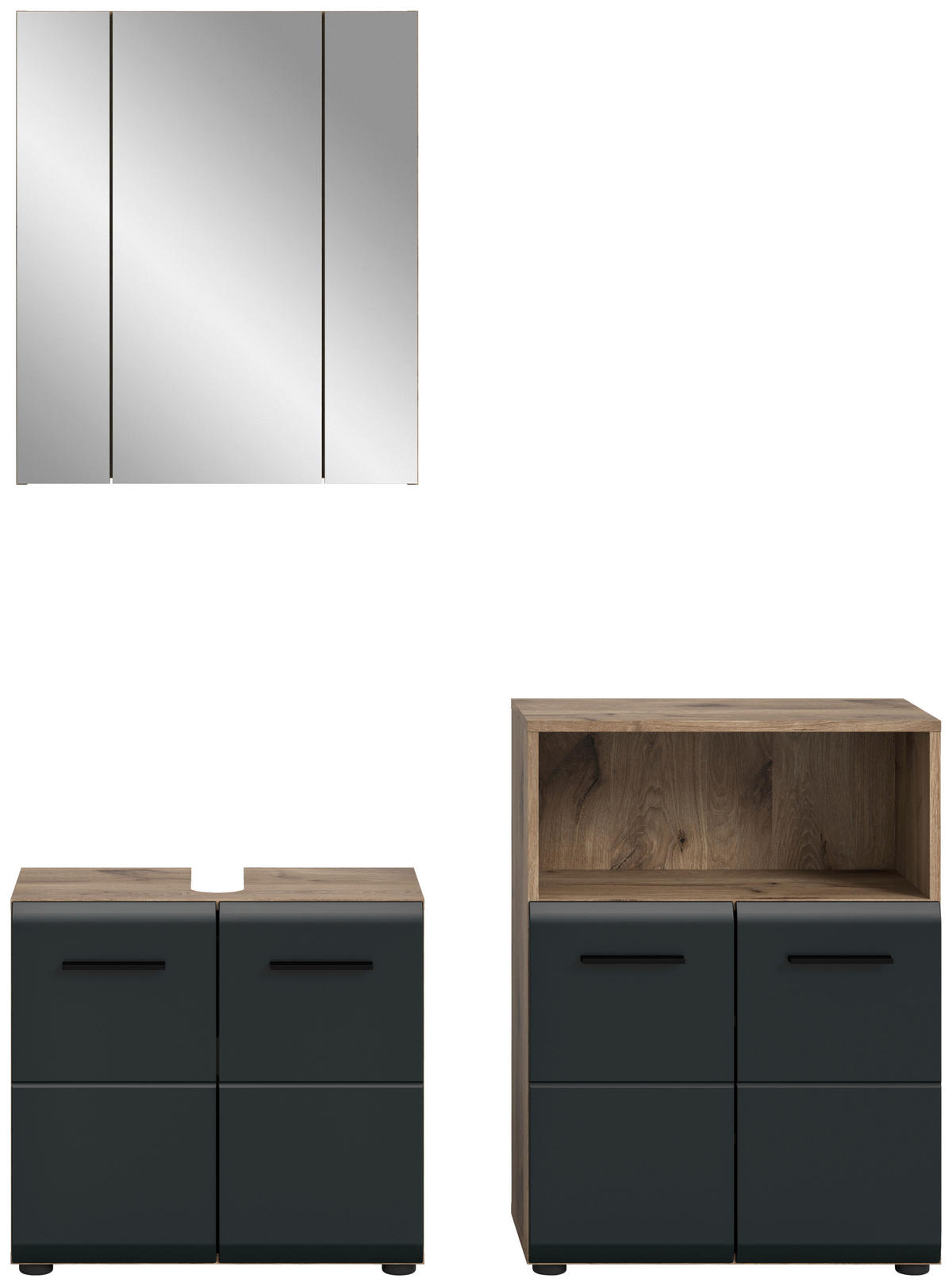 Badezimmer-Set Ice Nox Oak Nachbildung schwarz matt B/H/T: ca. 135x185x30 cm Ice - schwarz (135,00/185,00/30,00cm) - xonox.home