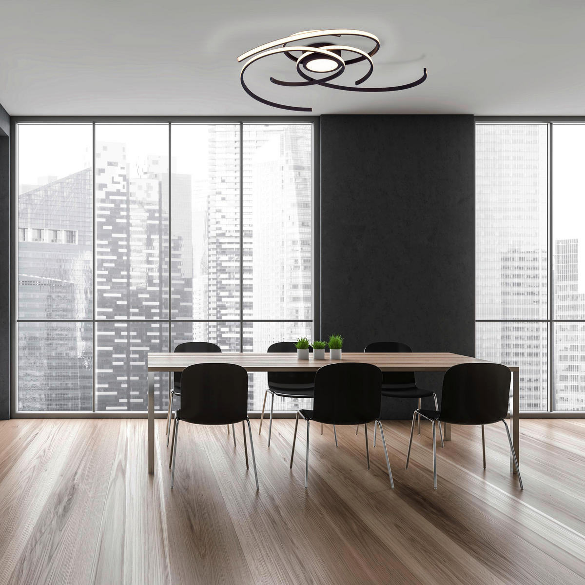 Näve Leuchten Deckenleuchte 1395722 schwarz Kunststoff Metall B/H/T: ca. 75x7x75 cm null 4 Brennstellen Radon - schwarz (75,00/7,00/75,00cm) - Näve Leuchten