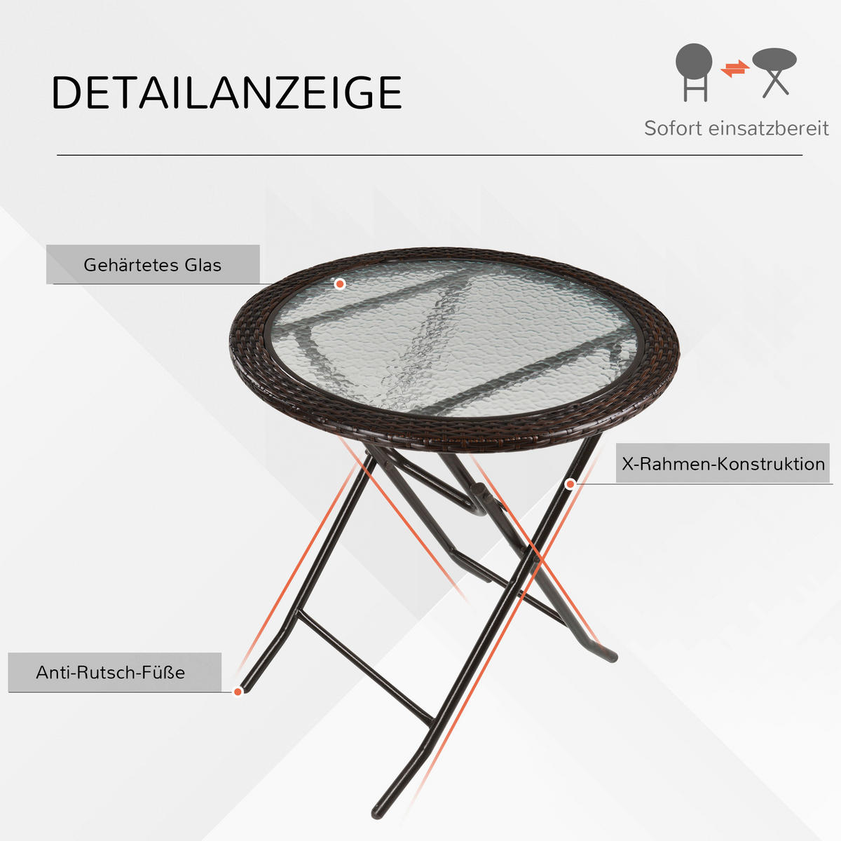 Outsunny Gartentisch braun Edelstahl B/H/L: ca. 68x68x73 cm Gartentisch - braun (73,00/68,00/68,00cm) - Outsunny