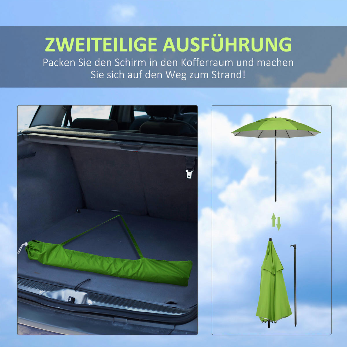 Outsunny Sonnenschirm grün Stahl B/H/L: ca. 185x205x185 cm Sonnenschirm - grün (185,00/185,00/205,00cm) - Outsunny