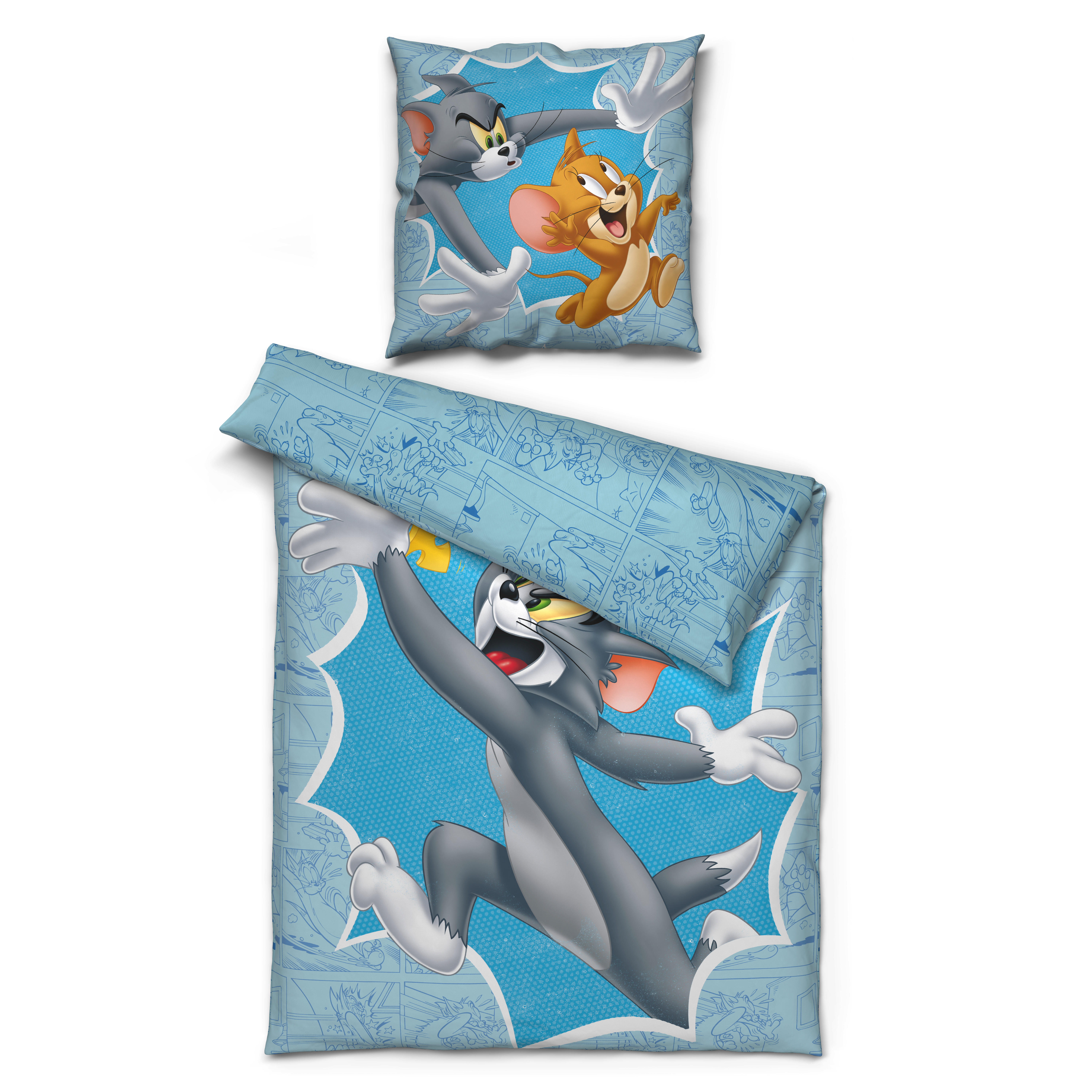 Baumwoll Bettwäsche Tom & Jerry Cretonne Tom & Jerry - hellblau (135,00/200,00cm)