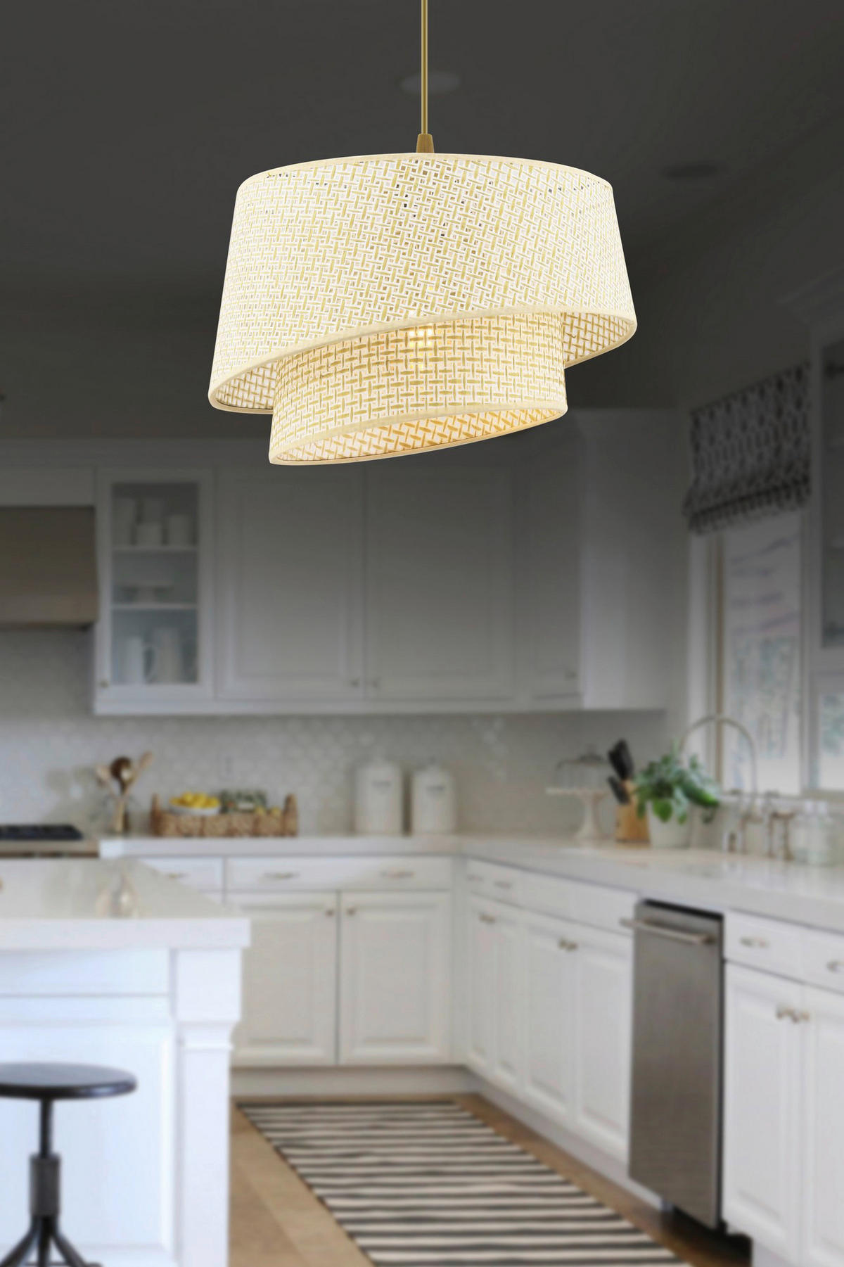 Opviq Pendelleuchte creme Stoff Metall B/H/L: ca. 32x65x32 cm E27 1 Brennstellen Barette Hazeran - creme (32,00/32,00/65,00cm) - Opviq