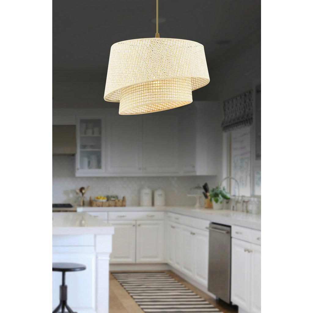 Thumbnail - Opviq Pendelleuchte creme Stoff Metall B/H/L: ca. 32x65x32 cm E27 1 Brennstellen