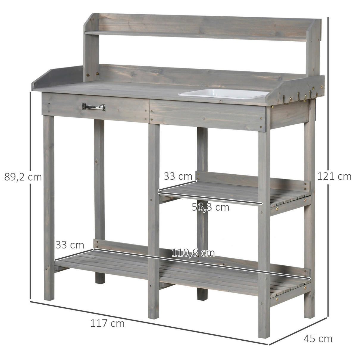 Outsunny Gärtnertisch grau B/H/T: ca. 117x121x45 cm ca. 30 kg Gärtnertisch 845-170LG - grau (117,00/121,00/45,00cm) - Outsunny