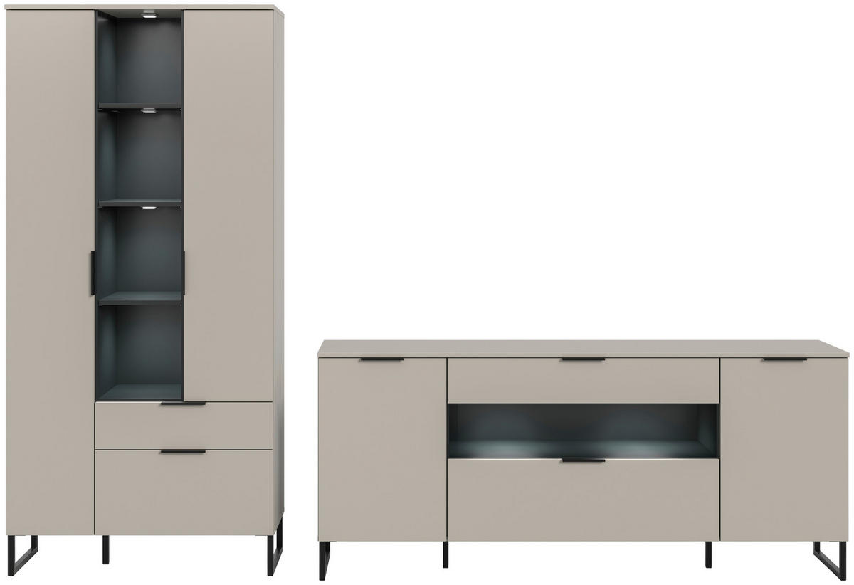 Wohnwand Noida Kaschmirgrau Nachbildung schwarz B/H/T: ca. 290x192x41 cm Noida - schwarz (290,00/192,00/41,00cm) - xonox.home