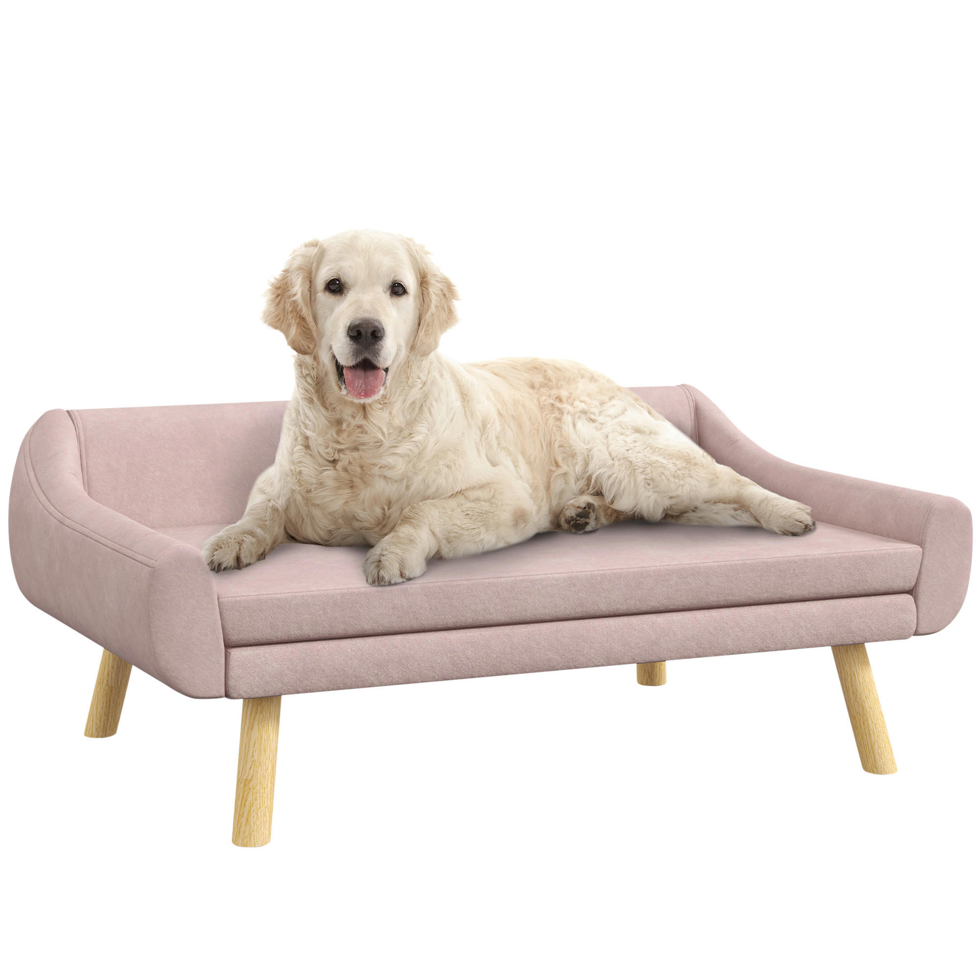 PawHut Hunde-Zubehör rosa Kiefer B/H/L: ca. 58,5x102x42,5 cm Hundesofa - rosa (42,50/58,50/102,00cm) - PawHut