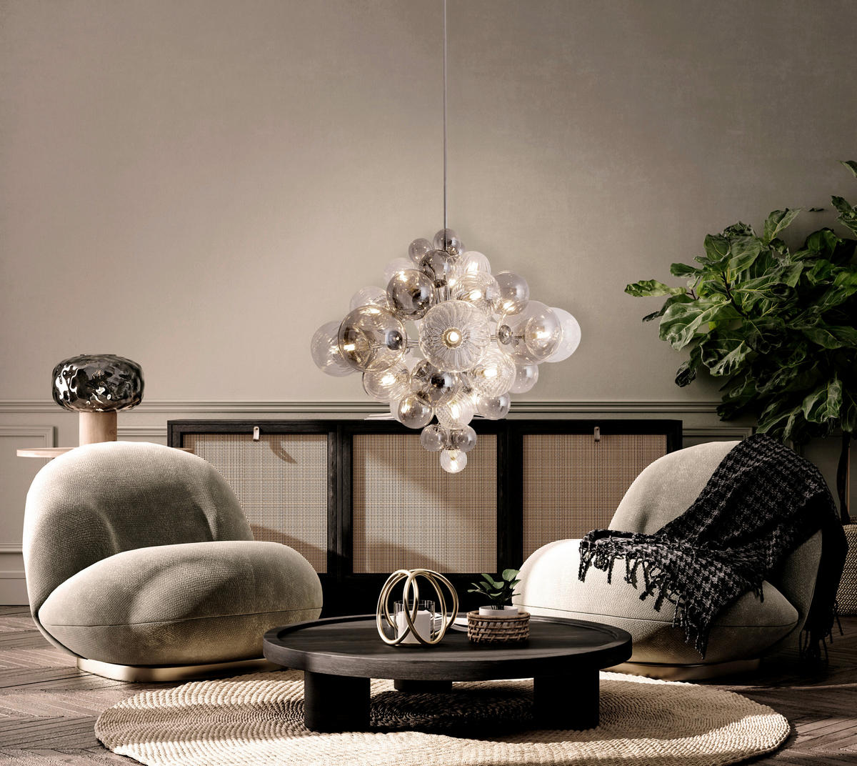 Näve Leuchten Pendelleuchte Chrom Metall Glas B/H/T/D: ca. 75x120x75x75 cm G9 20 Brennstellen SPHERE - Chrom (75,00/120,00/75,00cm) - Näve Leuchten