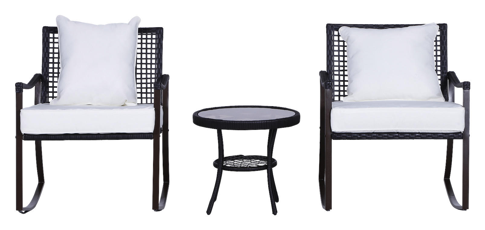 Outsunny Schaukelstuhl braun Polyrattan Rattan_Schaukelstuhl_7tlg. - braun/creme