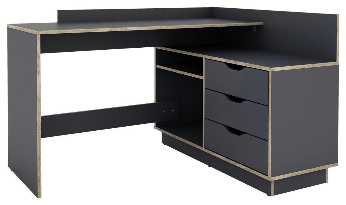 Winkelschreibtisch BELFAST anthrazit Eiche Optik B/H/T: ca. 129x83,5x105 cm BELFAST - Eiche/anthrazit (129,00/83,50/105,00cm) - byLIVING