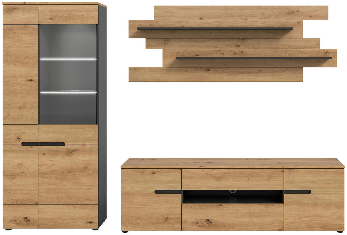 Wohnwand Canu basaltgrau Nachbildung Artisan Oak Nachbildung B/H/T: ca. 280x190x44 cm Canu - basaltgrau (280,00/190,00/44,00cm) - xonox.home