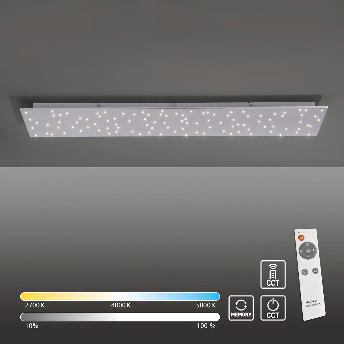 Just Light LED-Deckenleuchte SPARKLE 14672-55 stahlfarbig Metall B/H/T: ca. 25x4x100 cm 1 Brennstellen SPARKLE - stahlfarbig (25,00/4,00/100,00cm) - Just Light