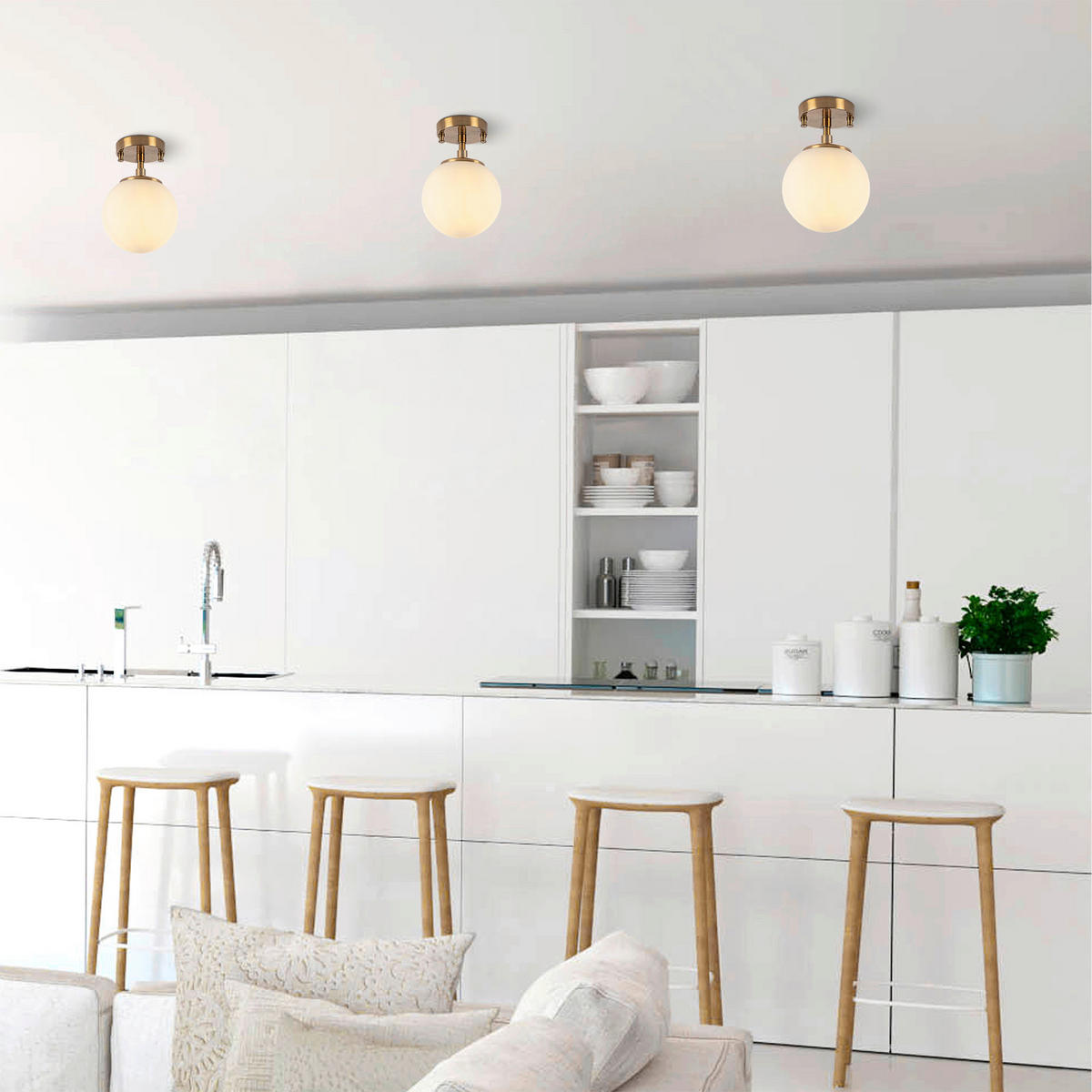 Opviq Deckenleuchte Glas Metall B/H/T/L/D: ca. 15x23x15x15x15 cm E14 1 Brennstellen Atmaca - (15,00/15,00/23,00cm) - Opviq