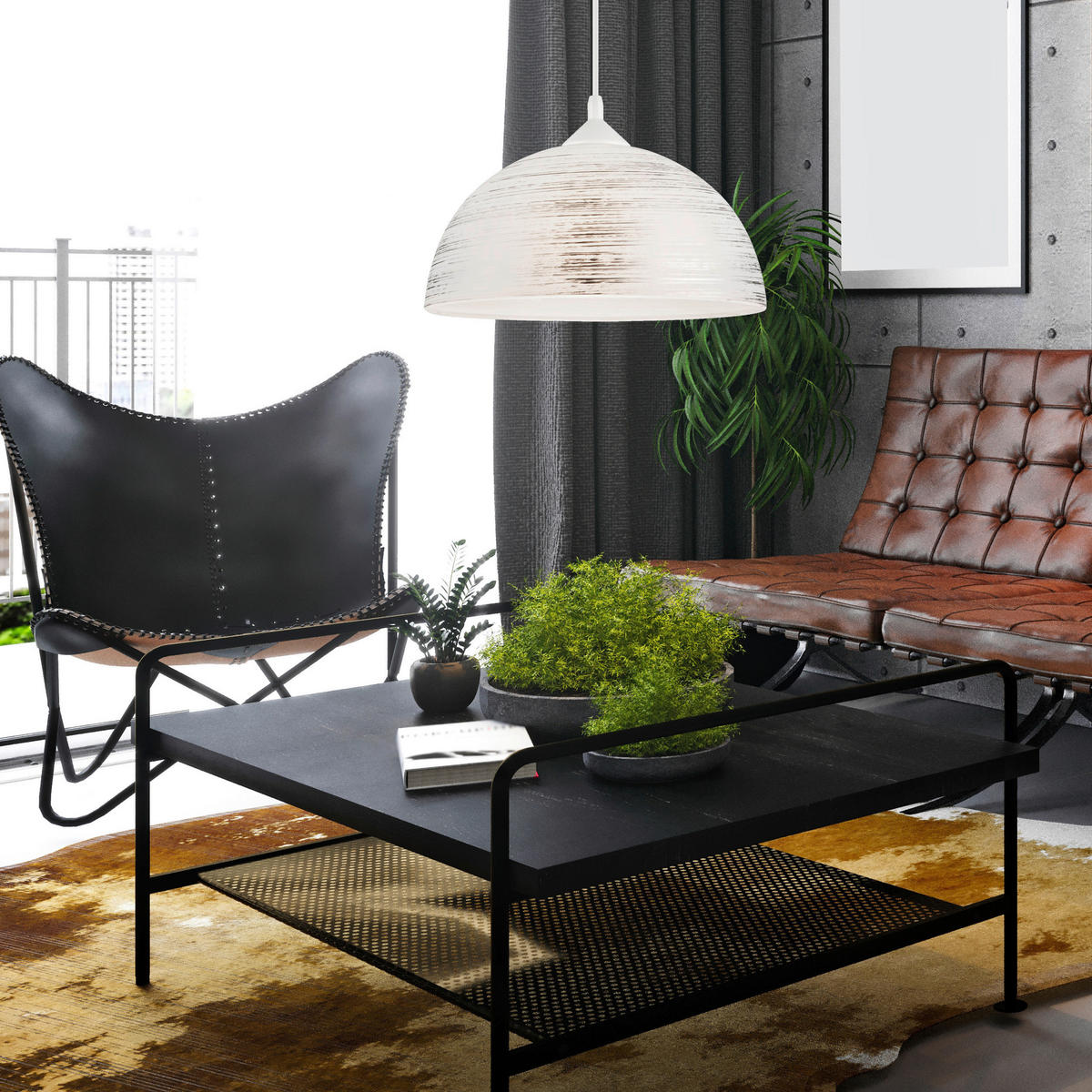 Lamkur Pendelleuchte MARCY 28040 silber Glas H/L: ca. 70x30 cm E27 1 Brennstellen Marcy - silber (30,00cm) - Lamkur