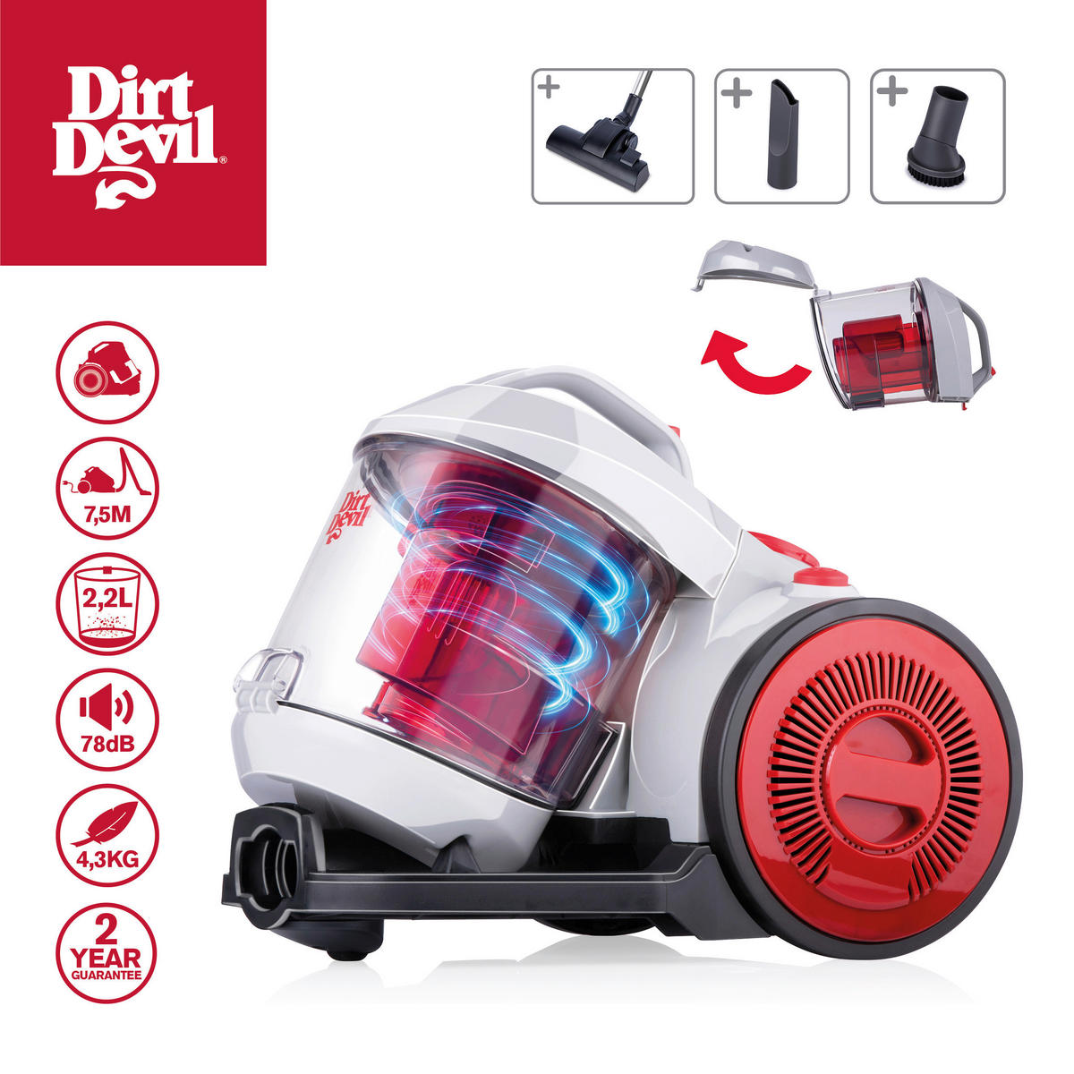 Dirt Devil Bodenstaubsauger DD2503 weiß rot Bodenstaubsauger_DD2503 - weiß/rot - Dirt Devil