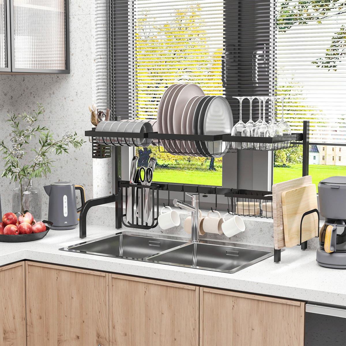 HOMCOM Küchenhelfer schwarz Edelstahl B/H/L: ca. 30x93x52 cm Abtropfgestell - schwarz (52,00/30,00/93,00cm) - HOMCOM