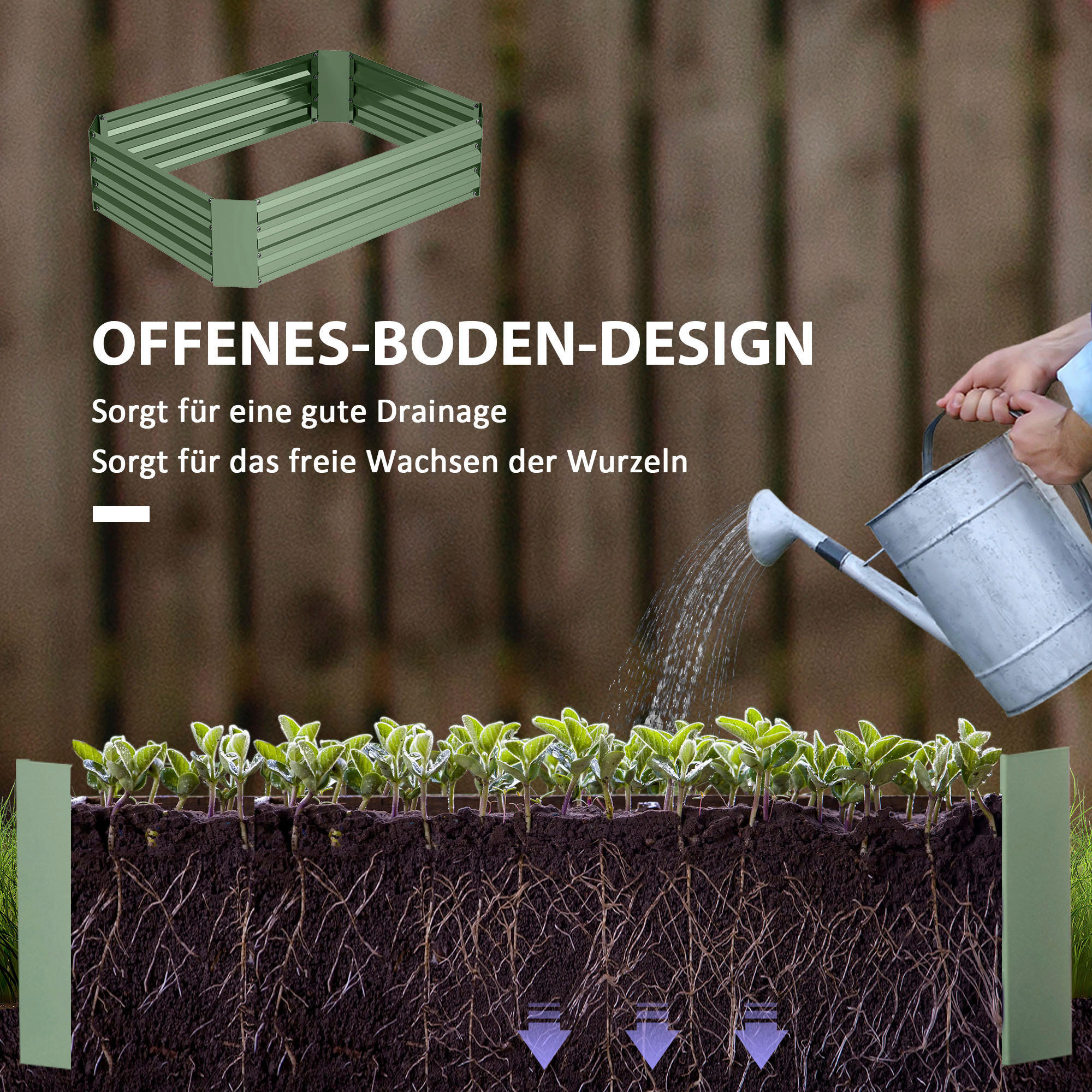 Thumbnail - Outsunny Hochbeet dunkelgrün Stahl B/H/L: ca. 90x30x120 cm