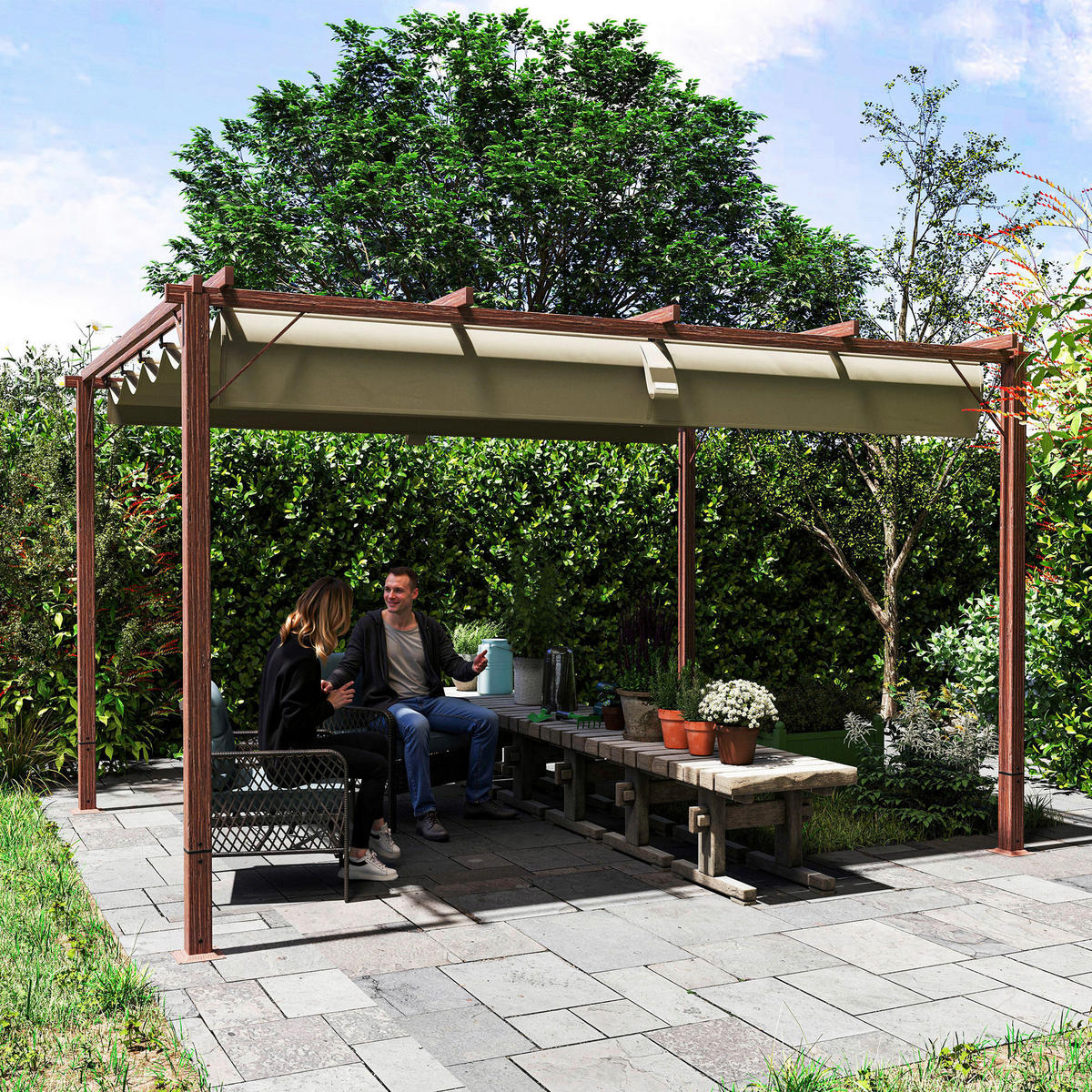 Outsunny Pergola natur Aluminium B/H/L: ca. 300x232x382 cm Pergola - natur (382,00/300,00/232,00cm) - Outsunny