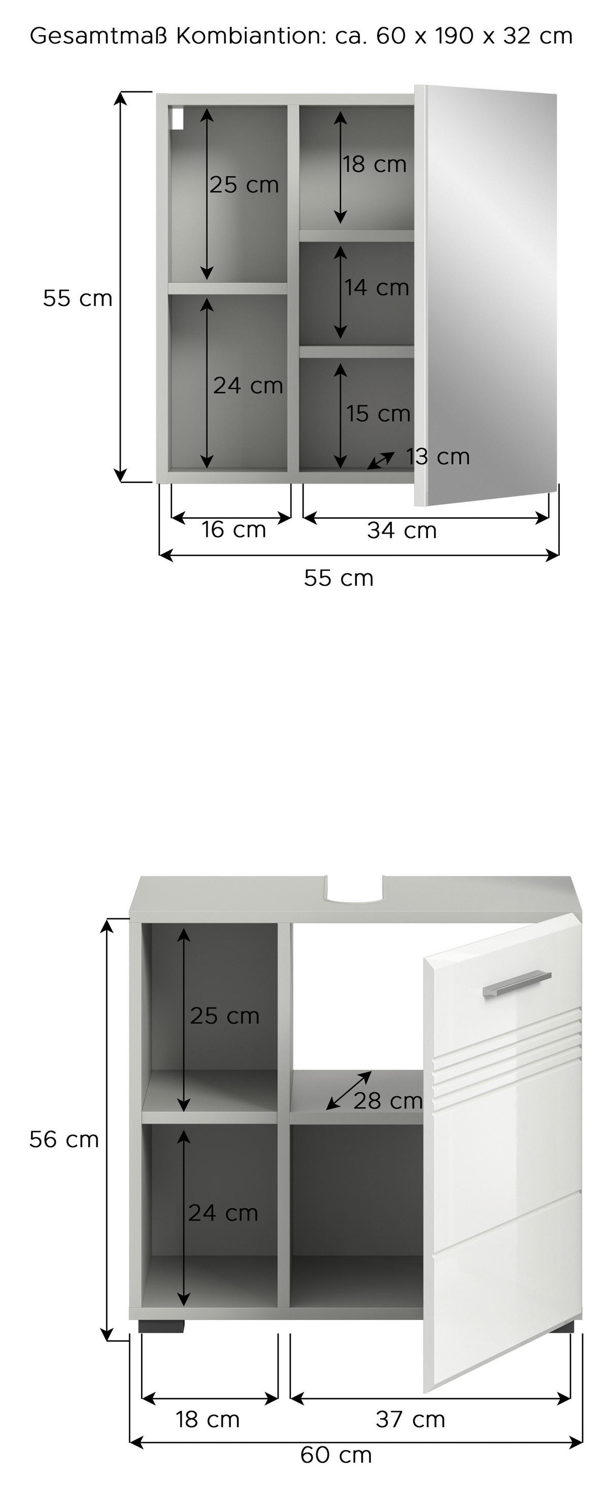 Badblock Copa hellgrau weiß Hochglanz B/H/T: ca. 60x190x32 cm Copa - hellgrau/weiß (60,00/190,00/32,00cm) - xonox.home