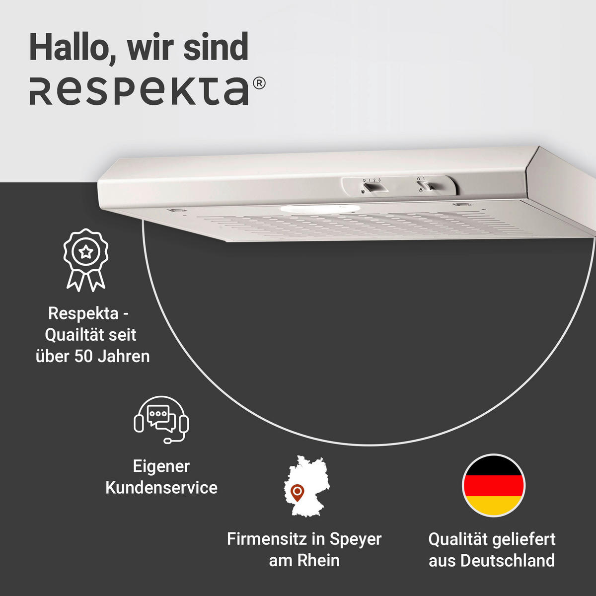 Respekta Dunstabzugshaube DH620WL weiß Edelstahl B/H/T: ca. 60x7,6x47 cm DH620WL - weiß (60,00/7,60/47,00cm) - Respekta