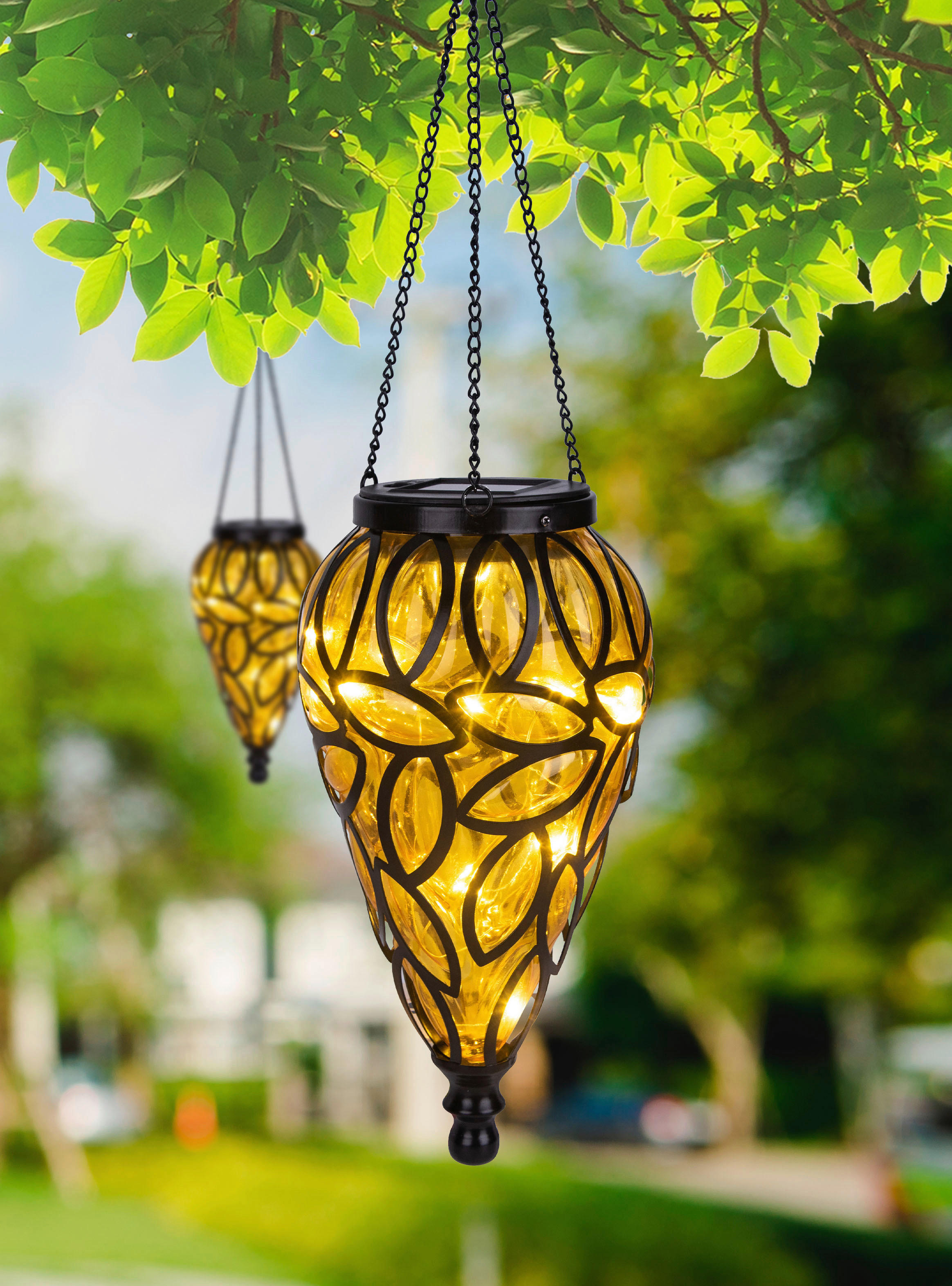 LED-Solarleuchte schwarz amber Metall Kunststoff H/D: ca. 50x13,5 cm SOLAR - schwarz/amber (13,50/50,00cm) - GLOBO
