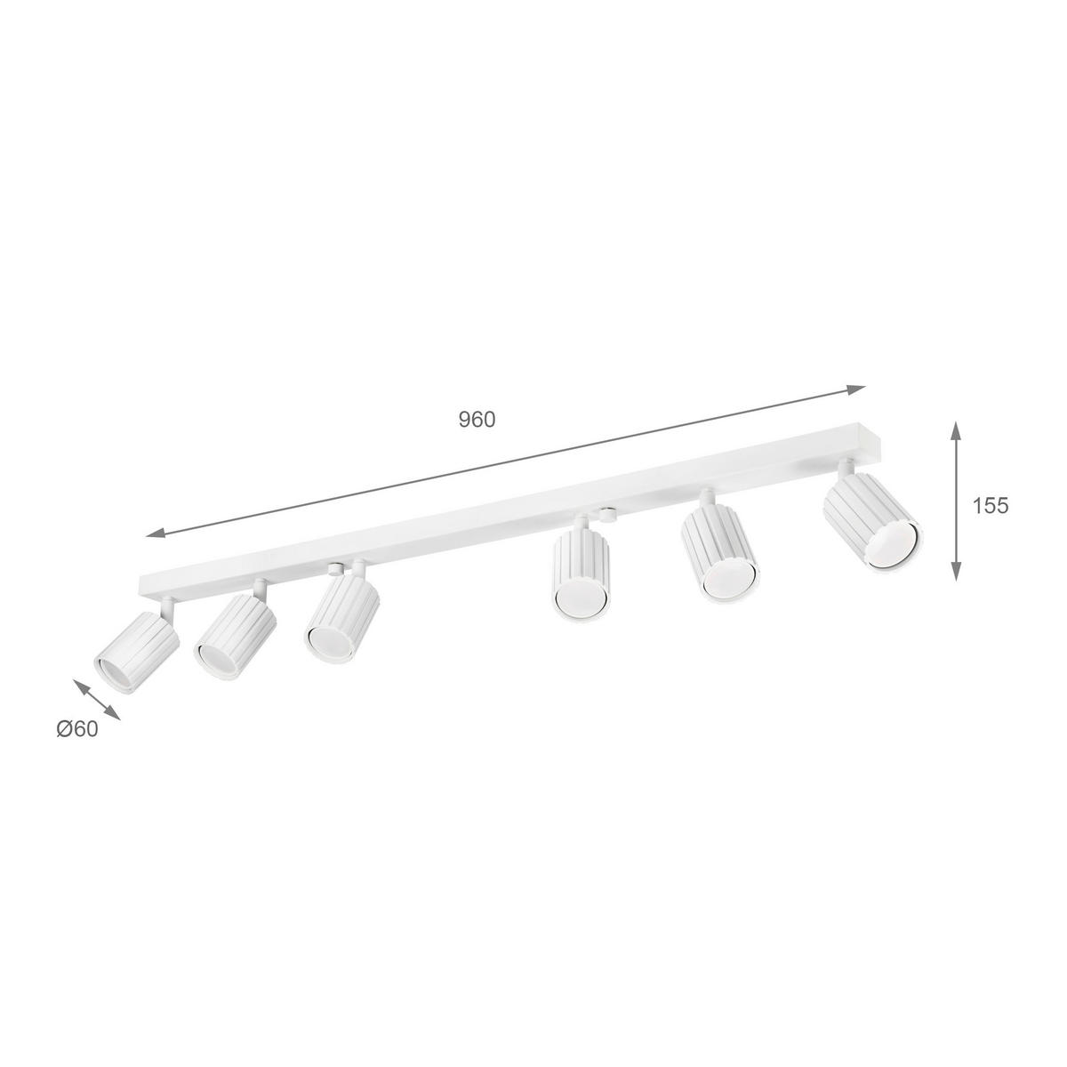 Lamkur Strahler weiß Stahl B/H/L: ca. 6,5x16,5x117 cm 6 Brennstellen Prisma - weiß (117,00/6,50/16,50cm) - Lamkur