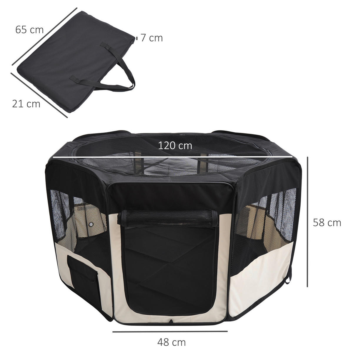 PawHut Welpenauslauf schwarz Polyester Welpenauslauf faltbar - creme/schwarz - PawHut