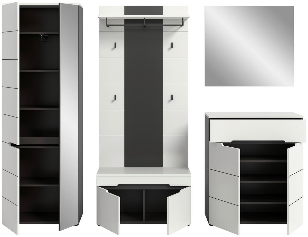 Garderobe Canu basaltgrau Nachbildung weiß B/H/T: ca. 255x190x37 cm Canu - weiß/basaltgrau (255,00/190,00/37,00cm) - xonox.home