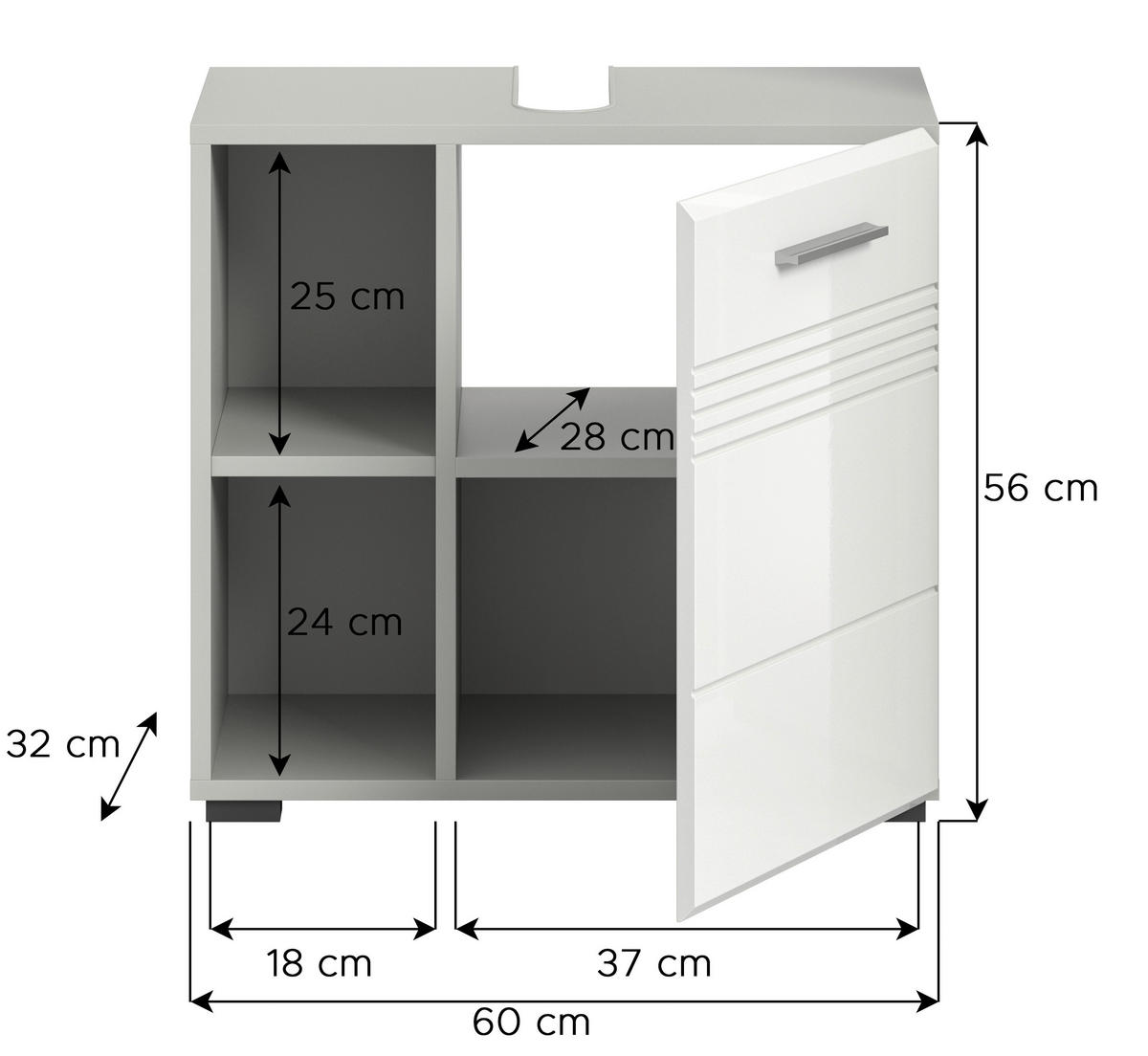 Waschbeckenunterschrank Copa hellgrau weiß Hochglanz B/H/T: ca. 60x56x32 cm Copa - hellgrau/weiß (60,00/56,00/32,00cm) - xonox.home