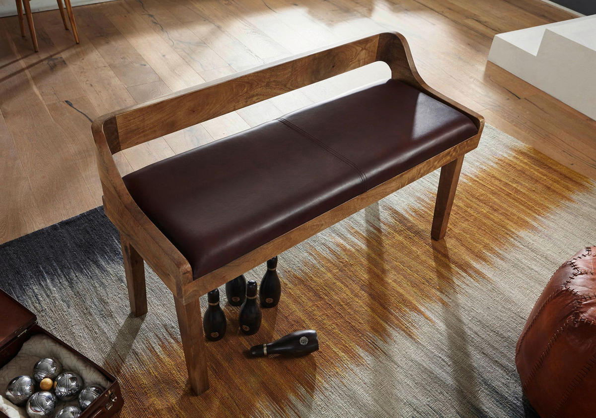 Wohnling Sitzbank dunkelbraun natur Leder Echtholz B/H/T: ca. 108x63x43 cm Sitzbank - dunkelbraun/natur (108,00/63,00/43,00cm) - Wohnling