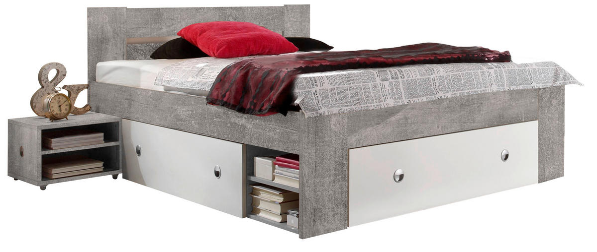 Funktionsbett Stefan Beton Optik weiß Liegefläche B/L: ca. 140x200 cm Stefan - Beton/weiß (145,00/86,00/204,00cm)