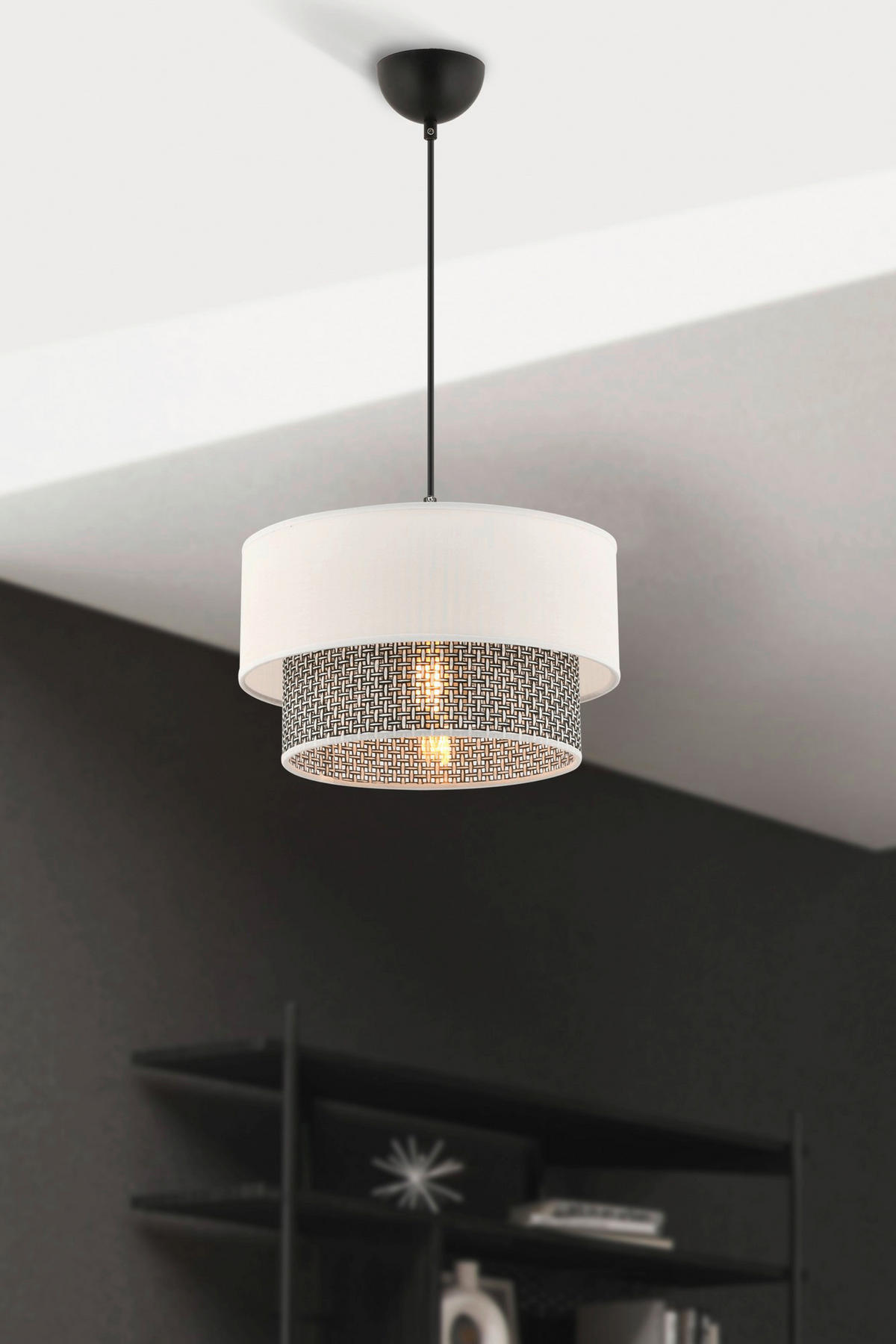 Opviq Pendelleuchte Echo grau weiß Baumwolle B/H/T/L/D: ca. 30x65x30x30x30 cm E27 1 Brennstellen Echo - weiß/grau (30,00/30,00/65,00cm) - Opviq