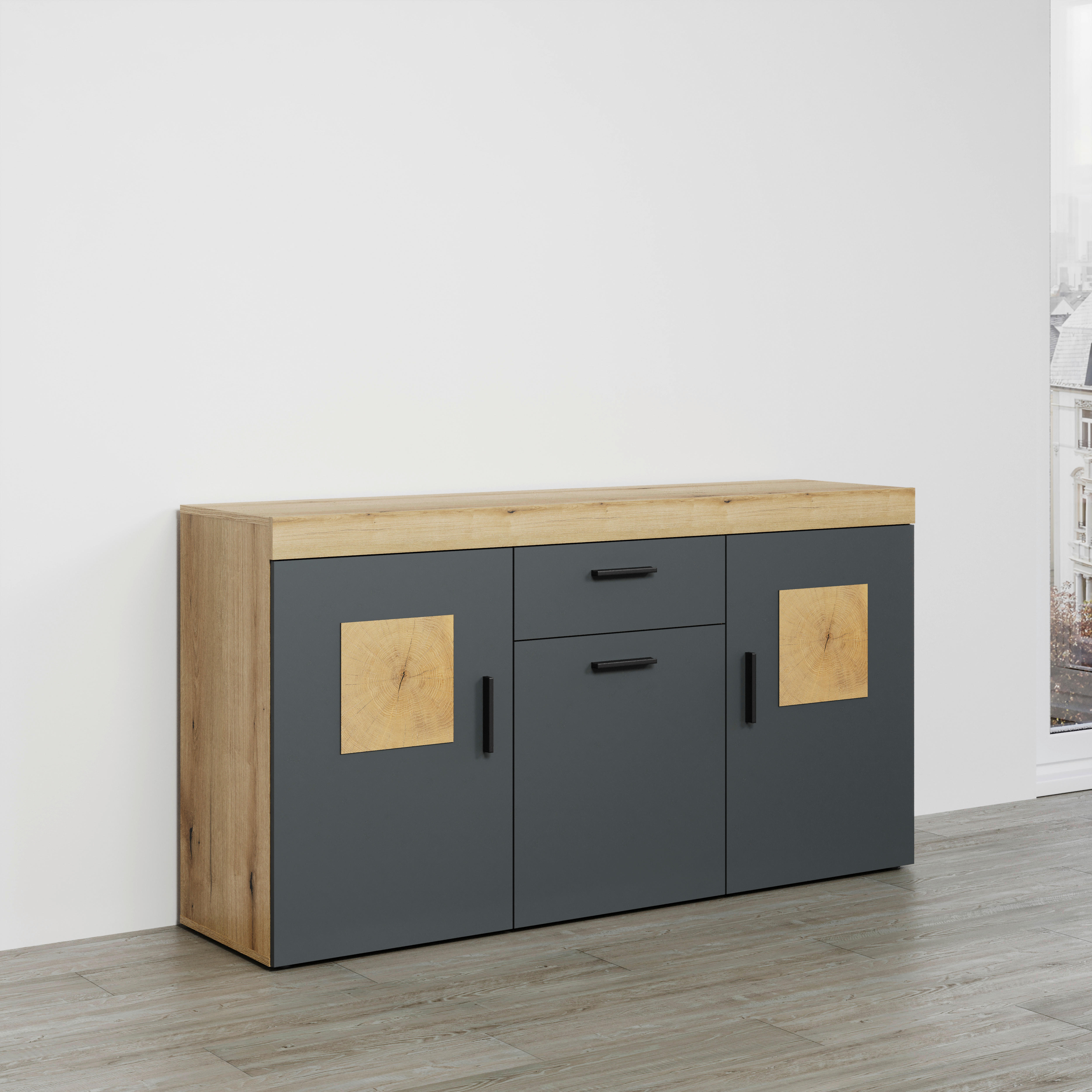 Sideboard Tyler Eiche Evoke Coast Nachbildung anthrazit B/H/T: ca. 159x86x41 cm Tyler - Eiche/anthrazit (159,00/86,00/41,00cm)