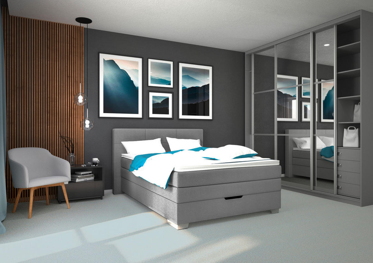 Boxspringbett Anika grau Liegefläche B/L: ca. 140x200 cm Anika - silber/grau (161,00/111,00/214,00cm)