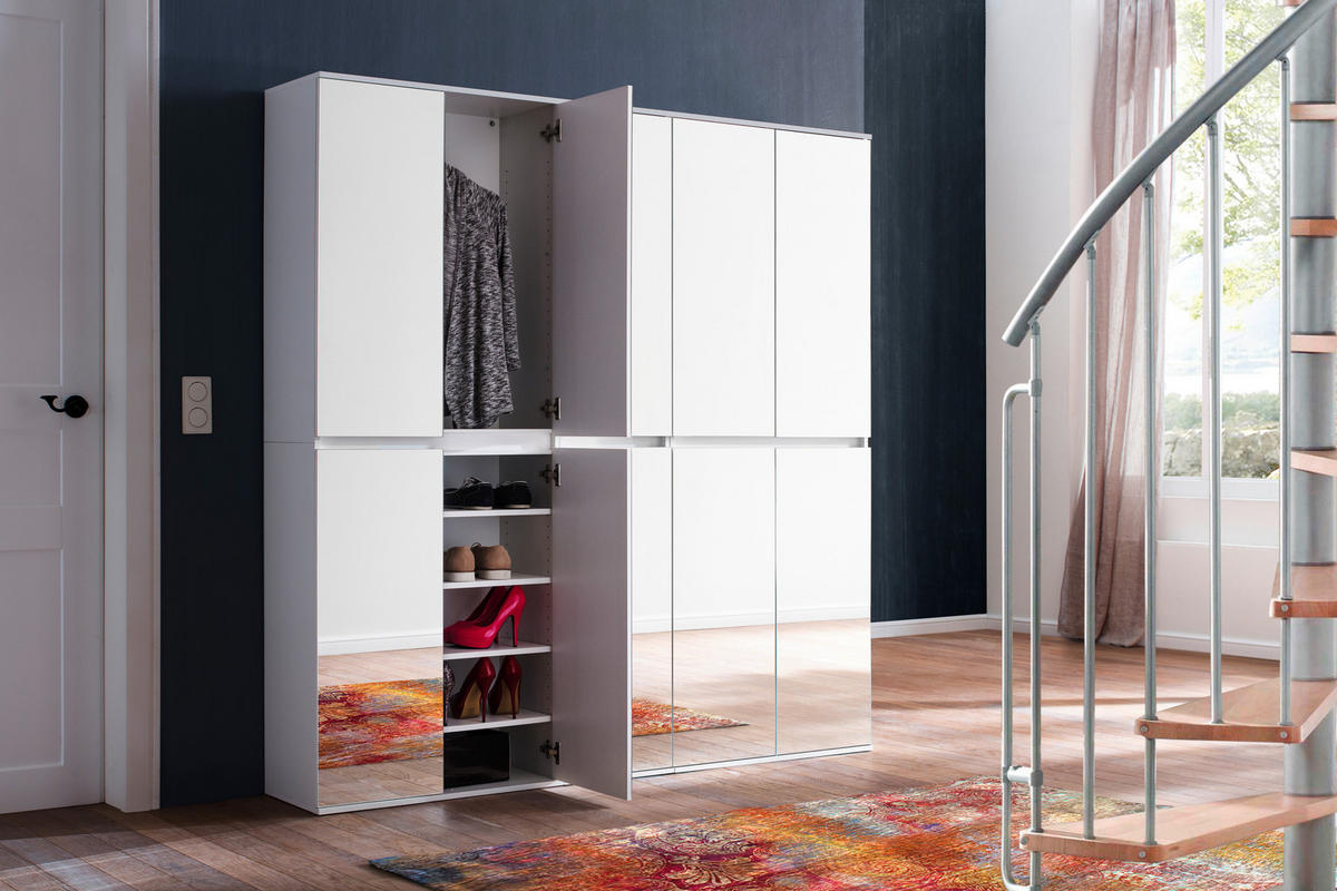 Garderobenschrank Mirror weiß B/H/T: ca. 185x191x34 cm Mirror - weiß (185,00/191,00/34,00cm) - Trendteam