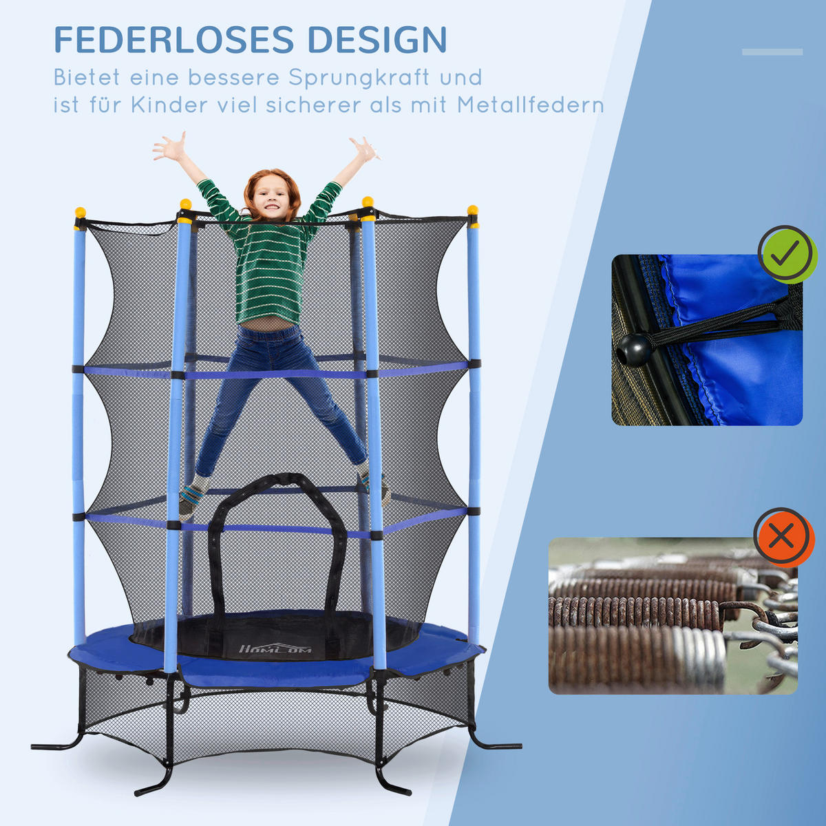 HOMCOM Kindertrampolin blau B/H/L: ca. 163x190x163 cm Kindertrampolin - blau (163,00/163,00/190,00cm) - HOMCOM