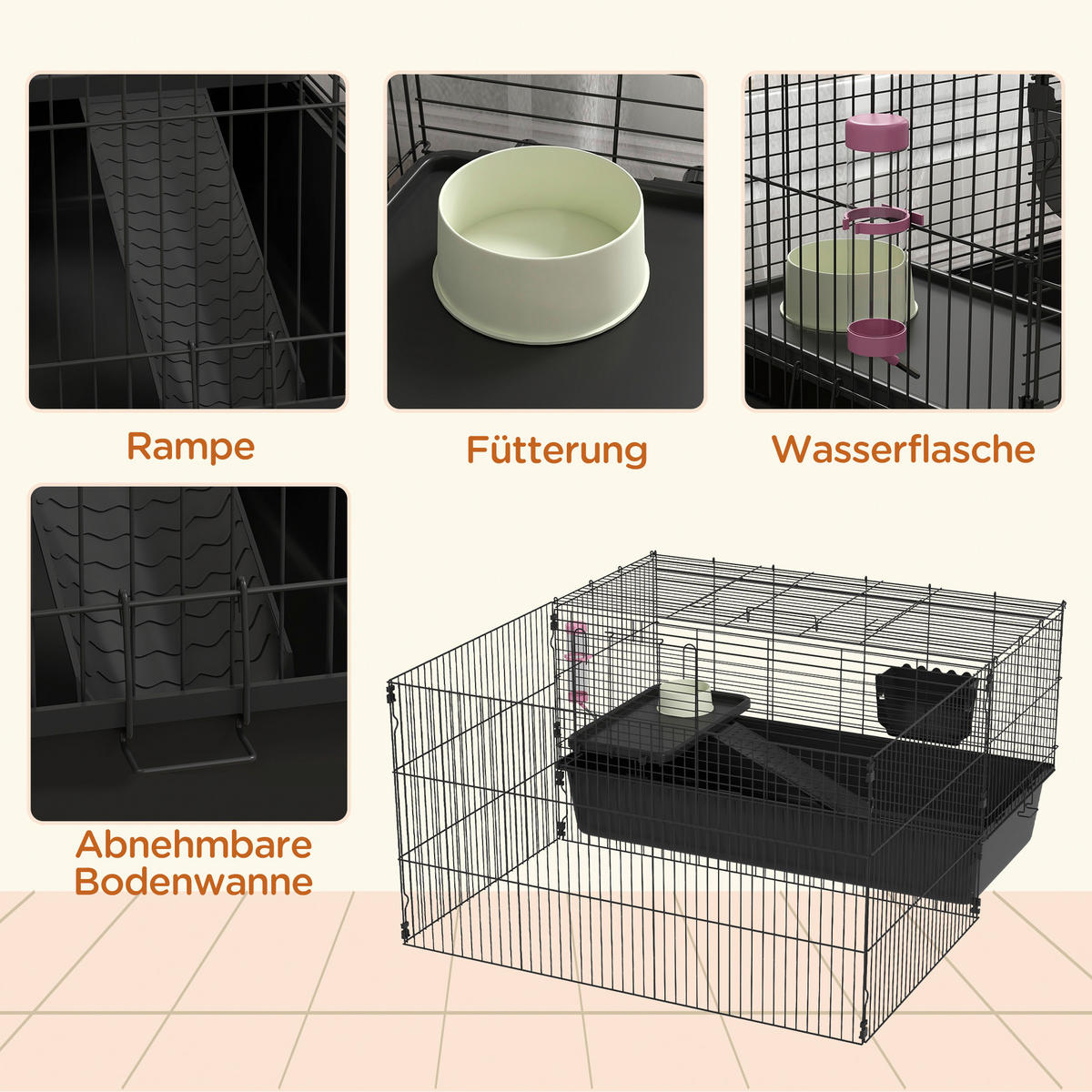 PawHut Kleintierkäfig schwarz Stahl B/H/L: ca. 99x54x112,5 cm Kleintierkäfig - schwarz (112,50/99,00/54,00cm) - PawHut
