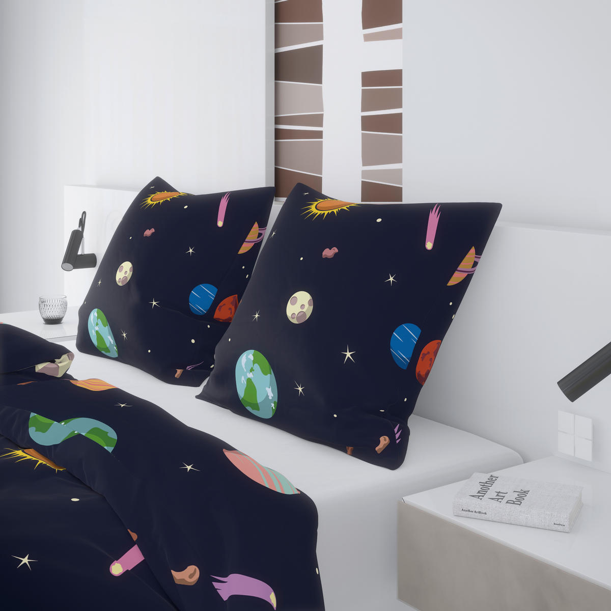 Microfaser Bettwäsche Jugendbettwäsche Weltall - mehrfarbig/dunkelblau (135,00/200,00cm)