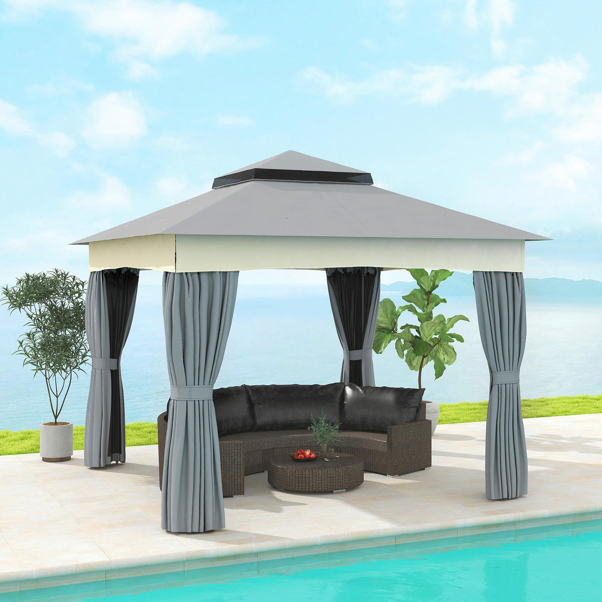 Outsunny Pavillon dunkelgrau Polyester B/H/L: ca. 306x269x306 cm Pavillon - dunkelgrau (306,00/306,00/269,00cm) - Outsunny