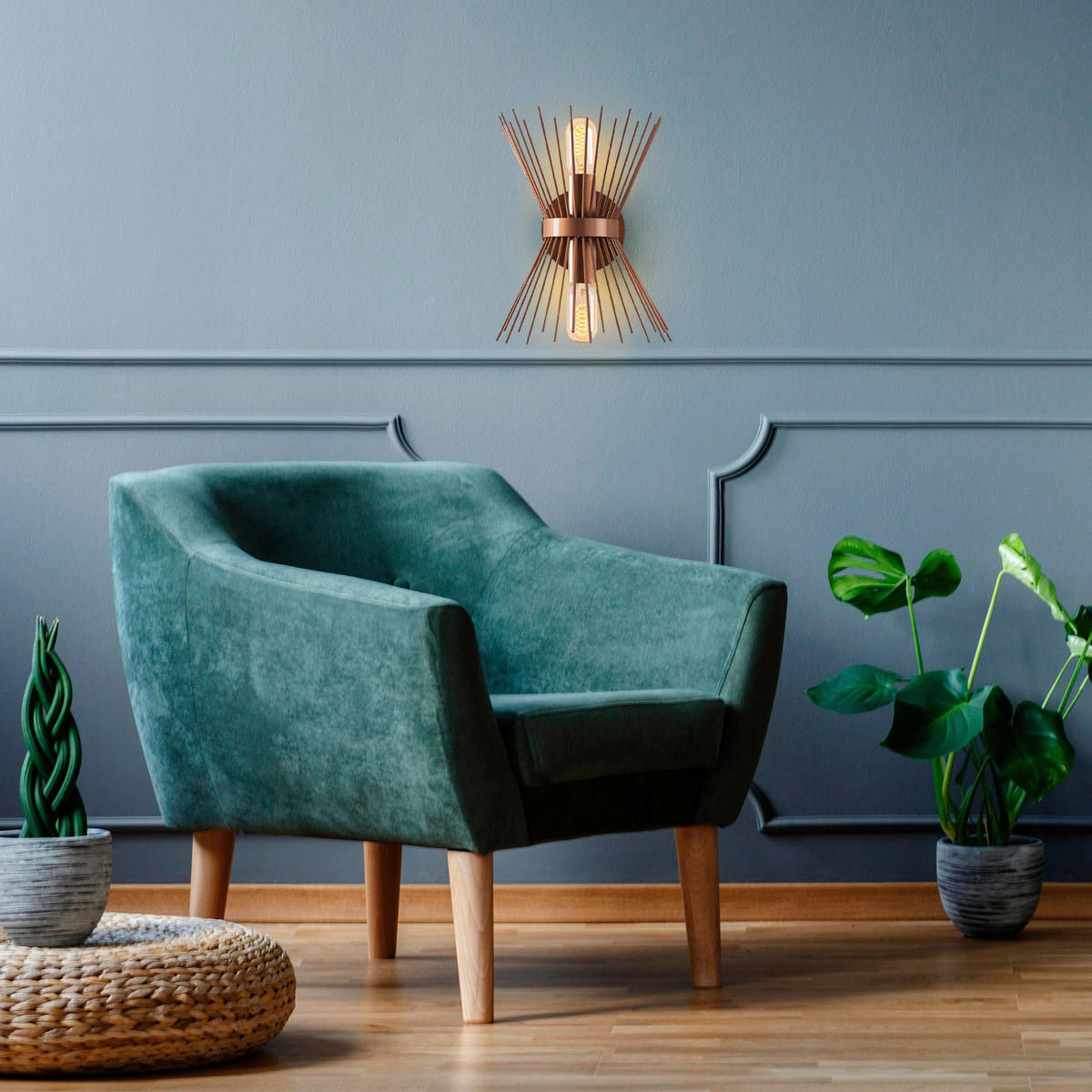 Opviq Wandleuchte Kupfer B/H/T/L: ca. 16x33x16x23 cm E27 2 Brennstellen GMN - Kupfer (23,00/16,00/33,00cm) - Opviq