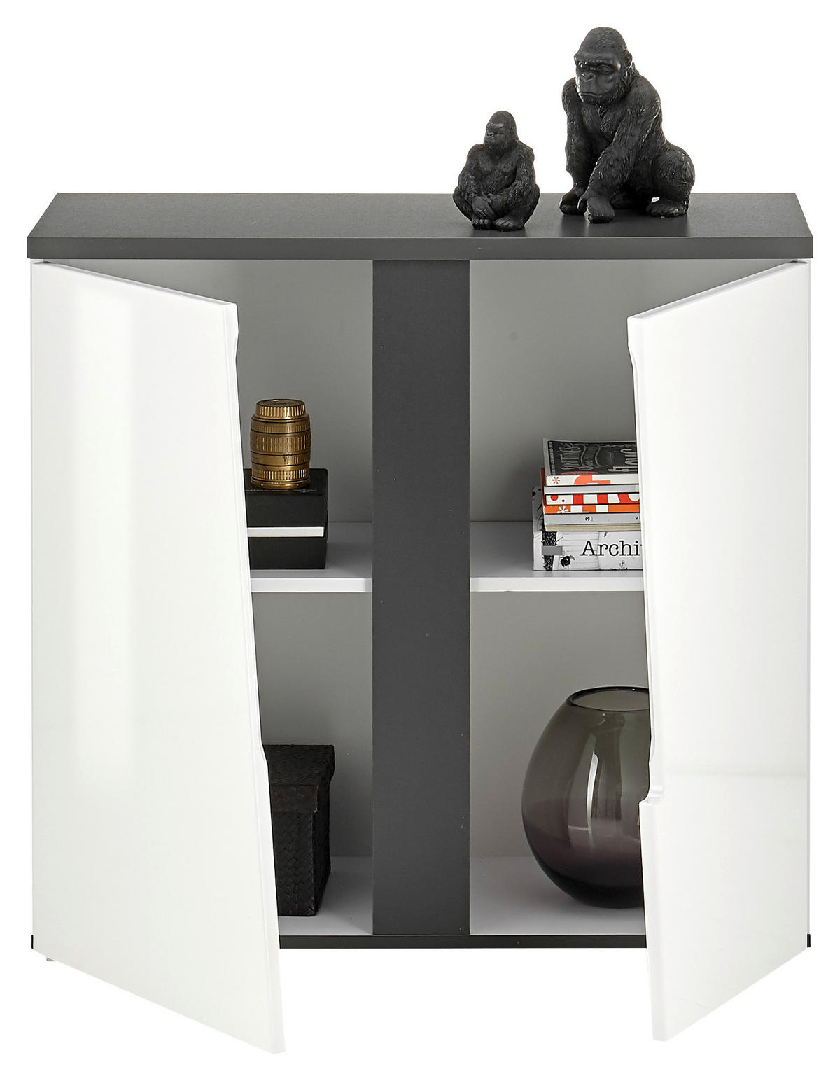 Kommode Boston weiß Hochglanz anthrazit B/H/T: ca. 88x83x38 cm Boston - weiß/anthrazit (88,00/83,00/38,00cm)