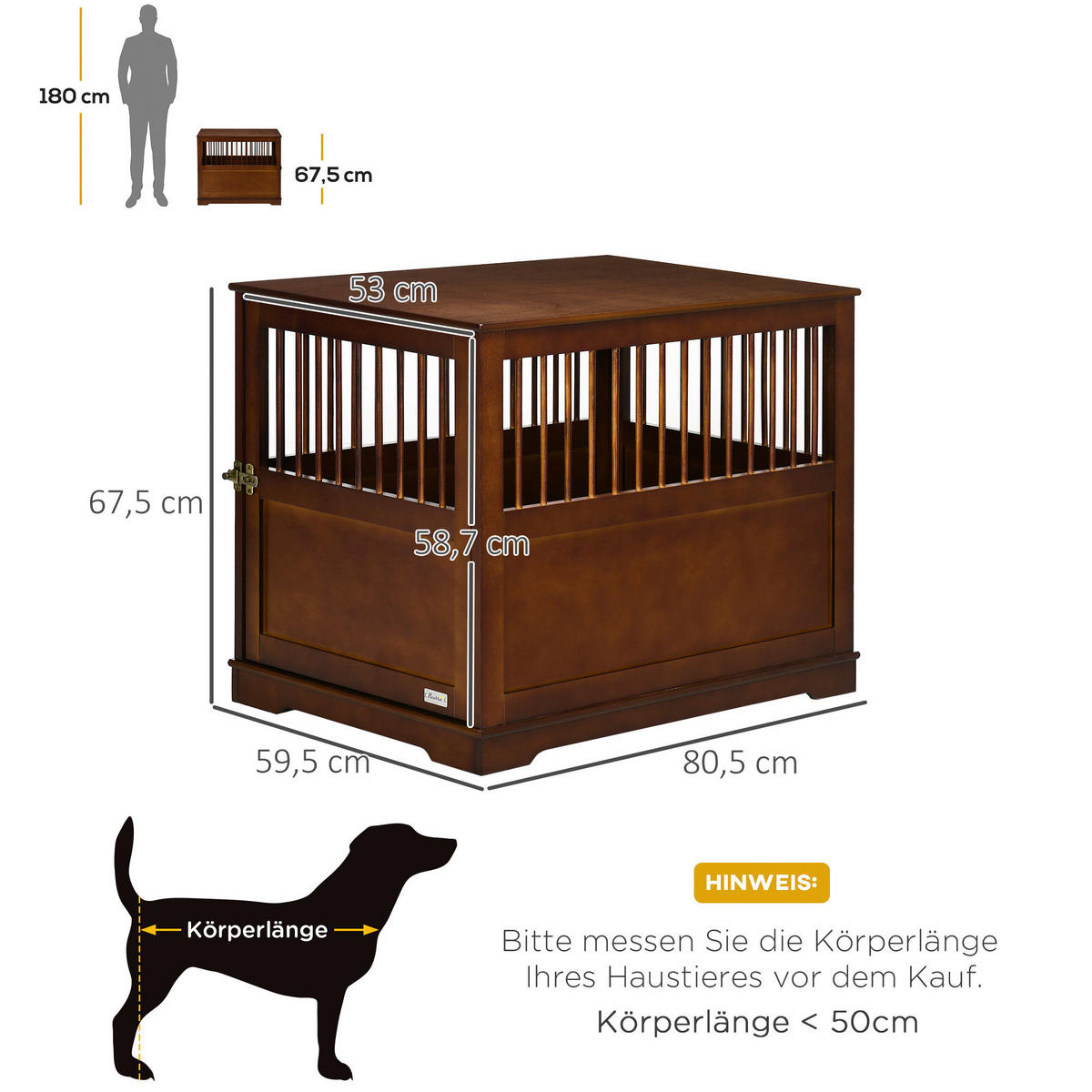 PawHut Hunde-Zubehör braun Edelstahl B/H/L: ca. 59,5x80,5x67,5 cm Hundekäfig - braun (67,50/59,50/80,50cm) - PawHut