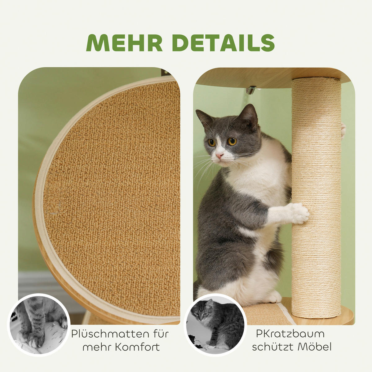 PawHut Kratzbaum Eiche Polyester B/H/L: ca. 40x250x40 cm Kratzbaum - Eiche/cremeweiß (40,00/40,00/250,00cm) - PawHut