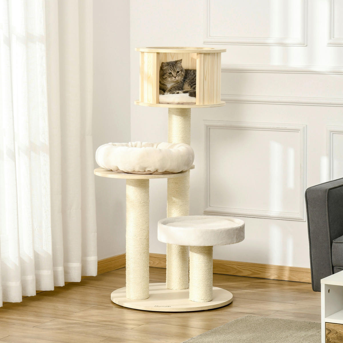 PawHut Kratzbaum natur Kiefer B/H/L: ca. 59,5x122x59,5 cm Kratzbaum - natur/creme (59,50/59,50/122,00cm) - PawHut