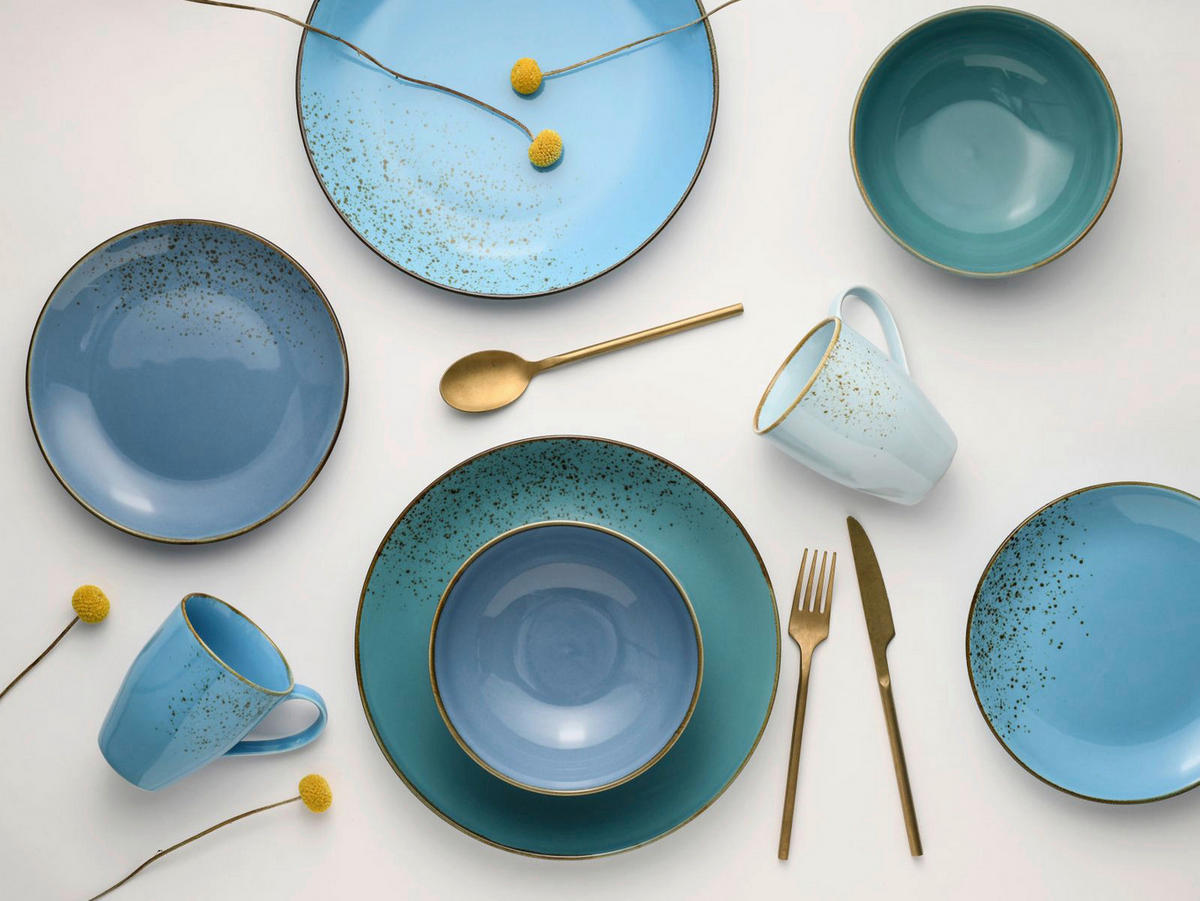 CreaTable Kombiservice Nature Collection Aqua blau Keramik 16 tlg. Nature Collection Aqua - blau - CreaTable