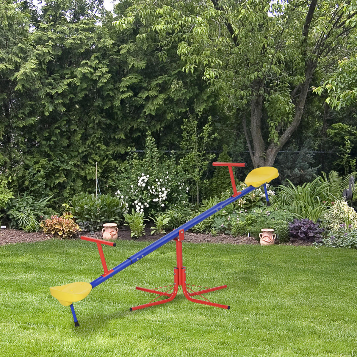 Outsunny Schaukel blau B/H/L: ca. 77x182x63 cm Schaukel - blau/gelb (63,00/77,00/182,00cm) - Outsunny