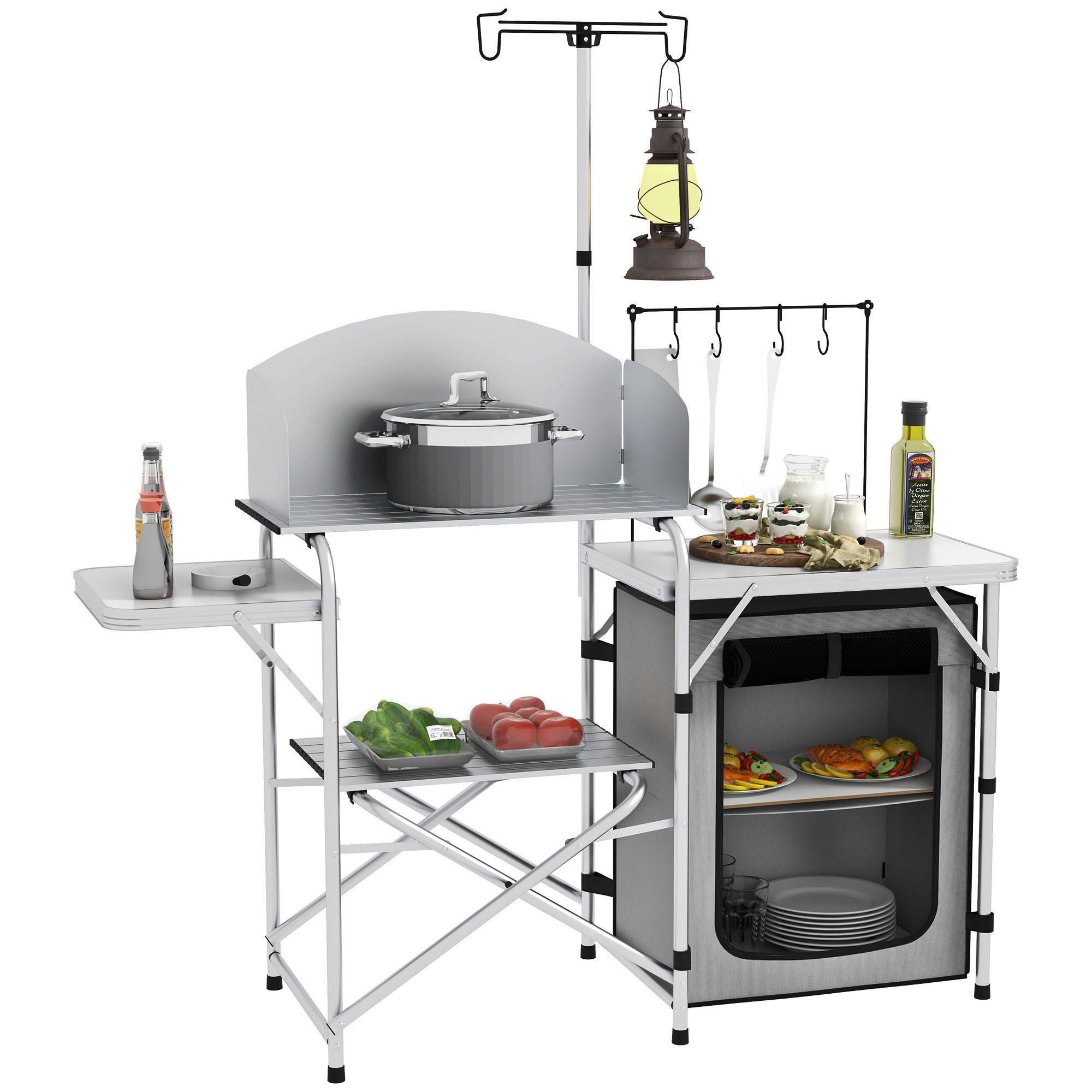 Outsunny Camping Küche B/H/L: ca. 48x119x144 cm Camping Küche - silber (144,00/48,00/119,00cm) - Outsunny