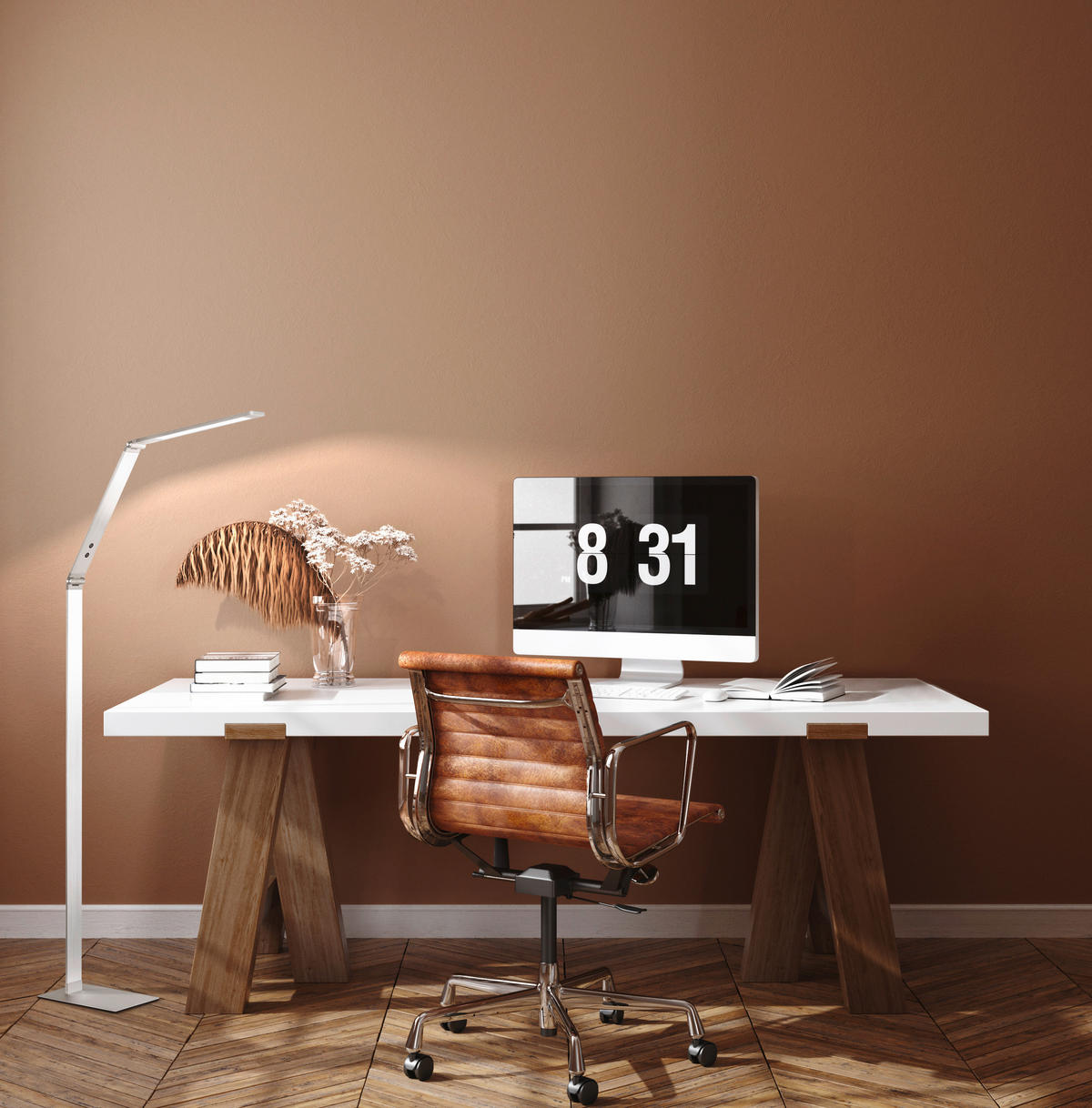 Fischer & Honsel LED-Stehleuchte 45840 weiß silber Acryl Metall B/H/T: ca. 17x133x69 cm 1 Brennstellen Geri - weiß/silber (17,00/133,00/69,00cm) - Fischer & Honsel