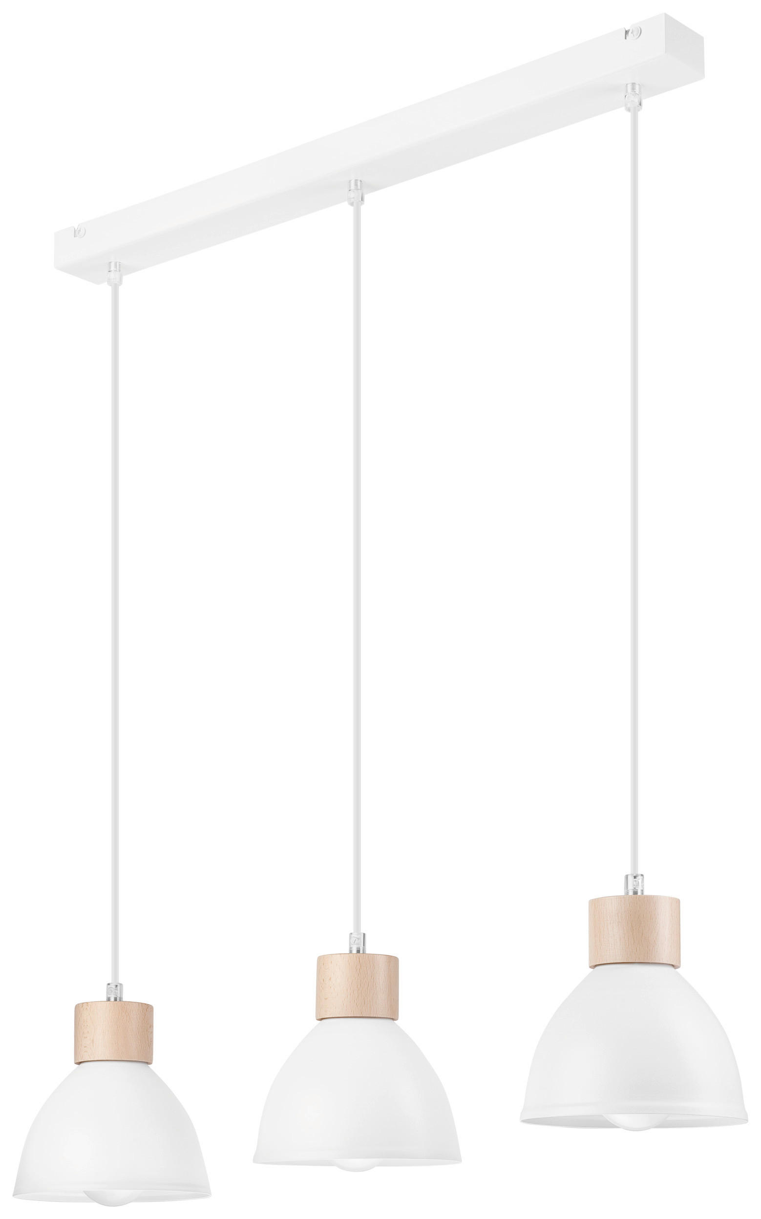 Lamkur Pendelleuchte weiß Stahl Holz B/H/L: ca. 13x80x70 cm E27 3 Brennstellen NICO - weiß (70,00/13,00/80,00cm) - Lamkur